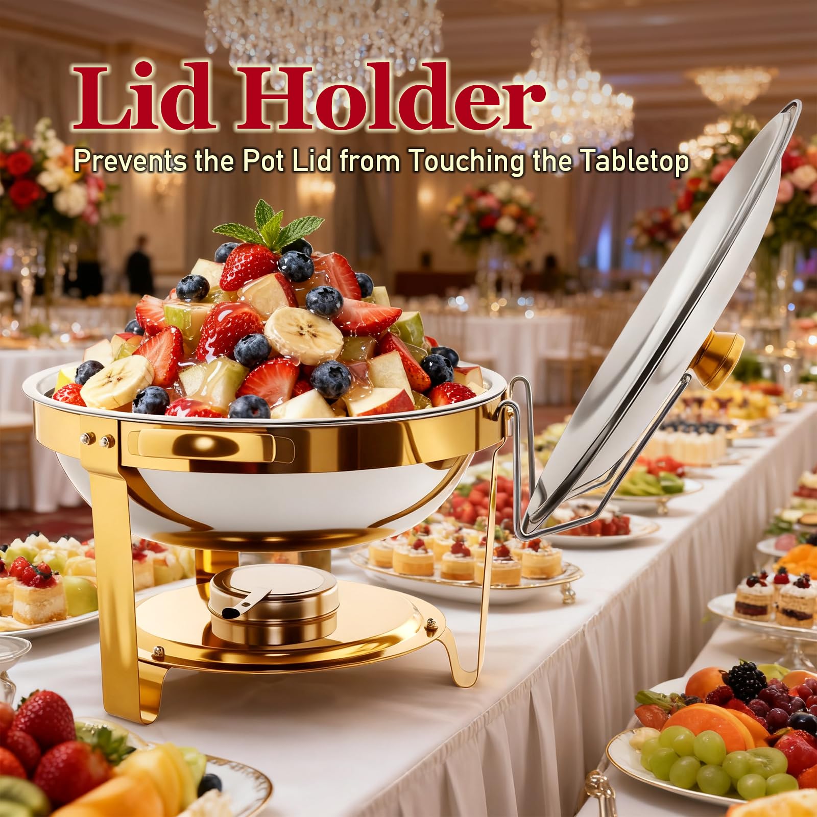Chafing Dish Buffet Rotondo, 4 Pezzi Buffet per scaldavivande, 5QT Scaldavivande con Portacoperchio, Accessori per Catering e Buffet per Feste, Matrimoni e Eventi