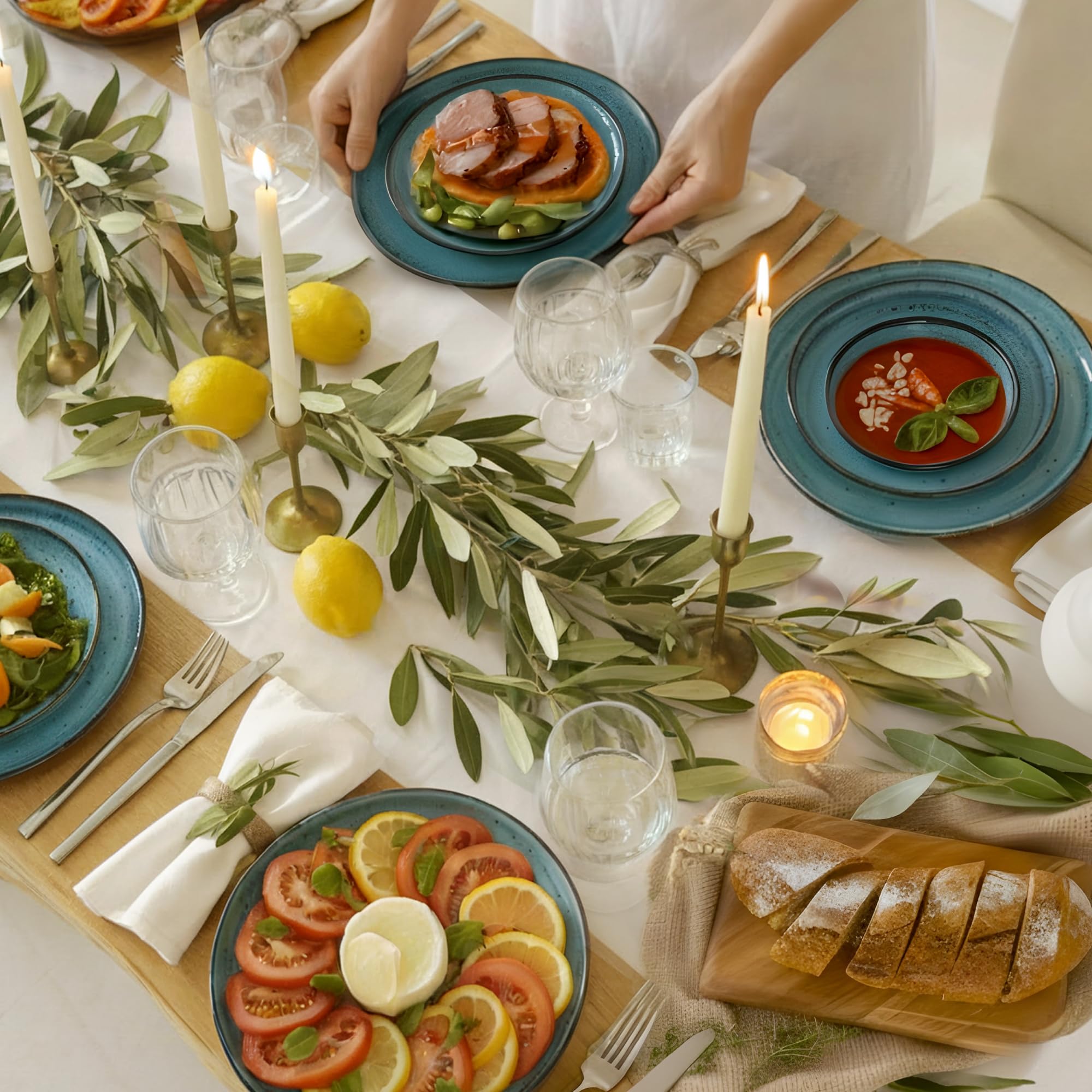 Twinzee 6 Grandes Assiette Azur - Compatible Micro-onde - Assiettes Service de Table Riviera Collection