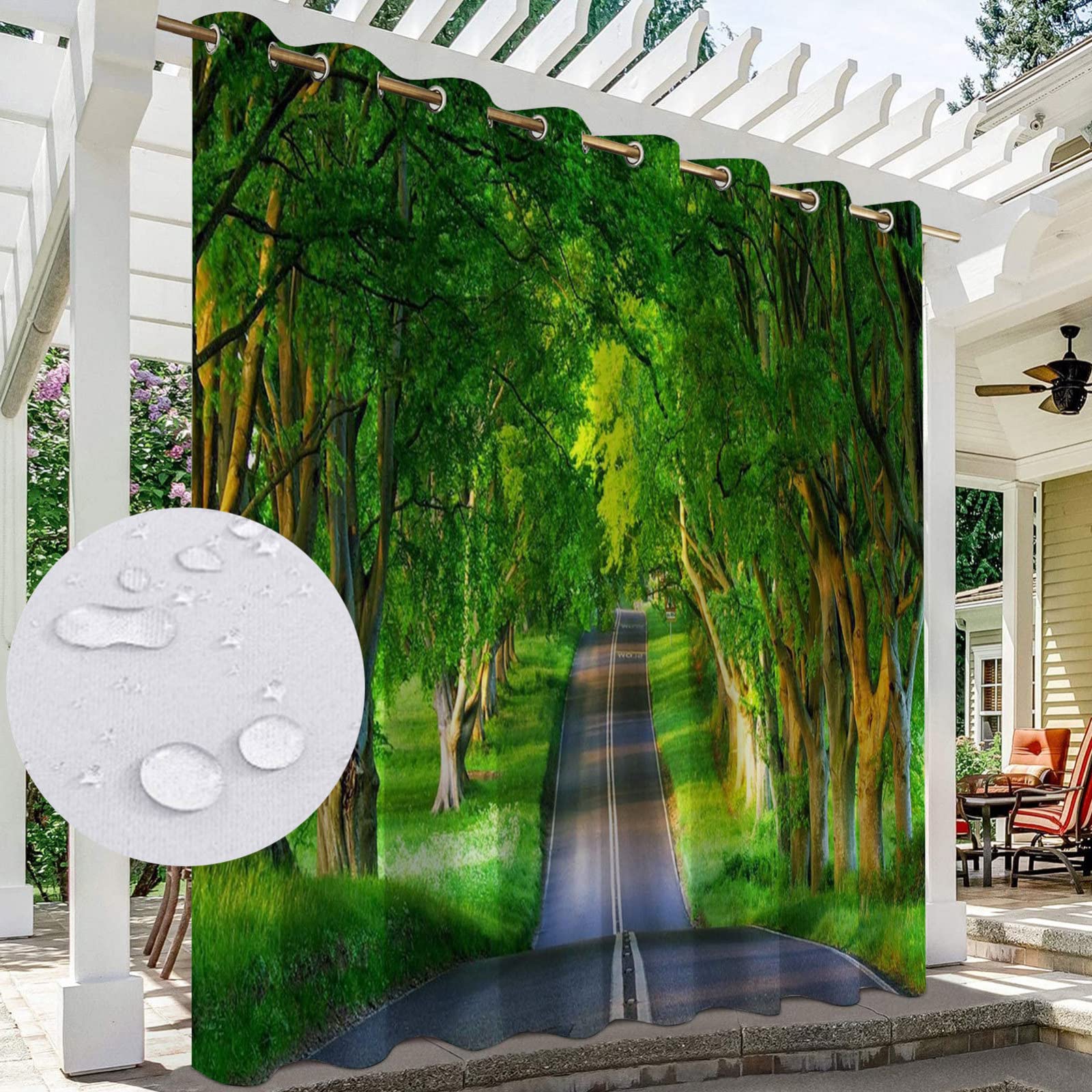 NYKJBD Printed Outdoor Curtains for Gazebo, Waterproof Outdoor Curtains with Grommet, Forest Landscape Pattern, Thermal Insulated Blackout Curtains,1 Panel,#C-W84 xH96