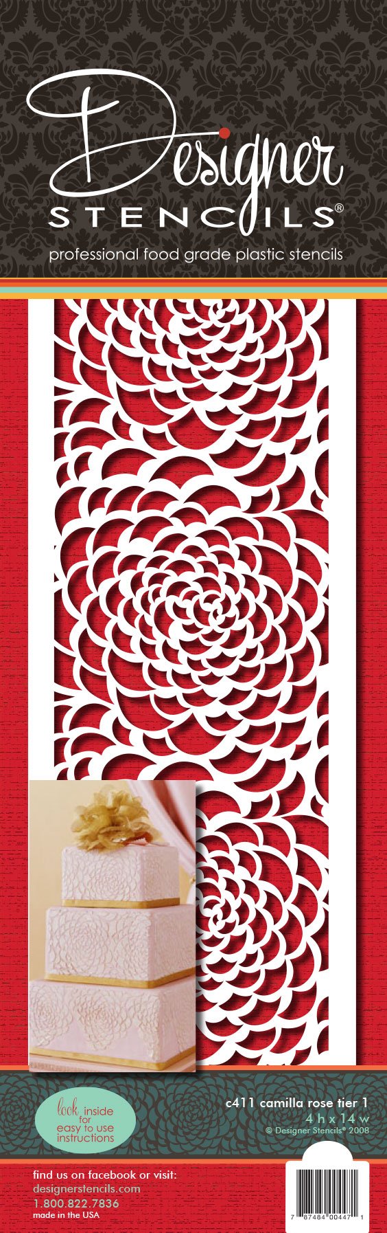 Designer Stencils C411 Camilla Rose - Top Tier Cake Stencils, Beige/semi-transparent