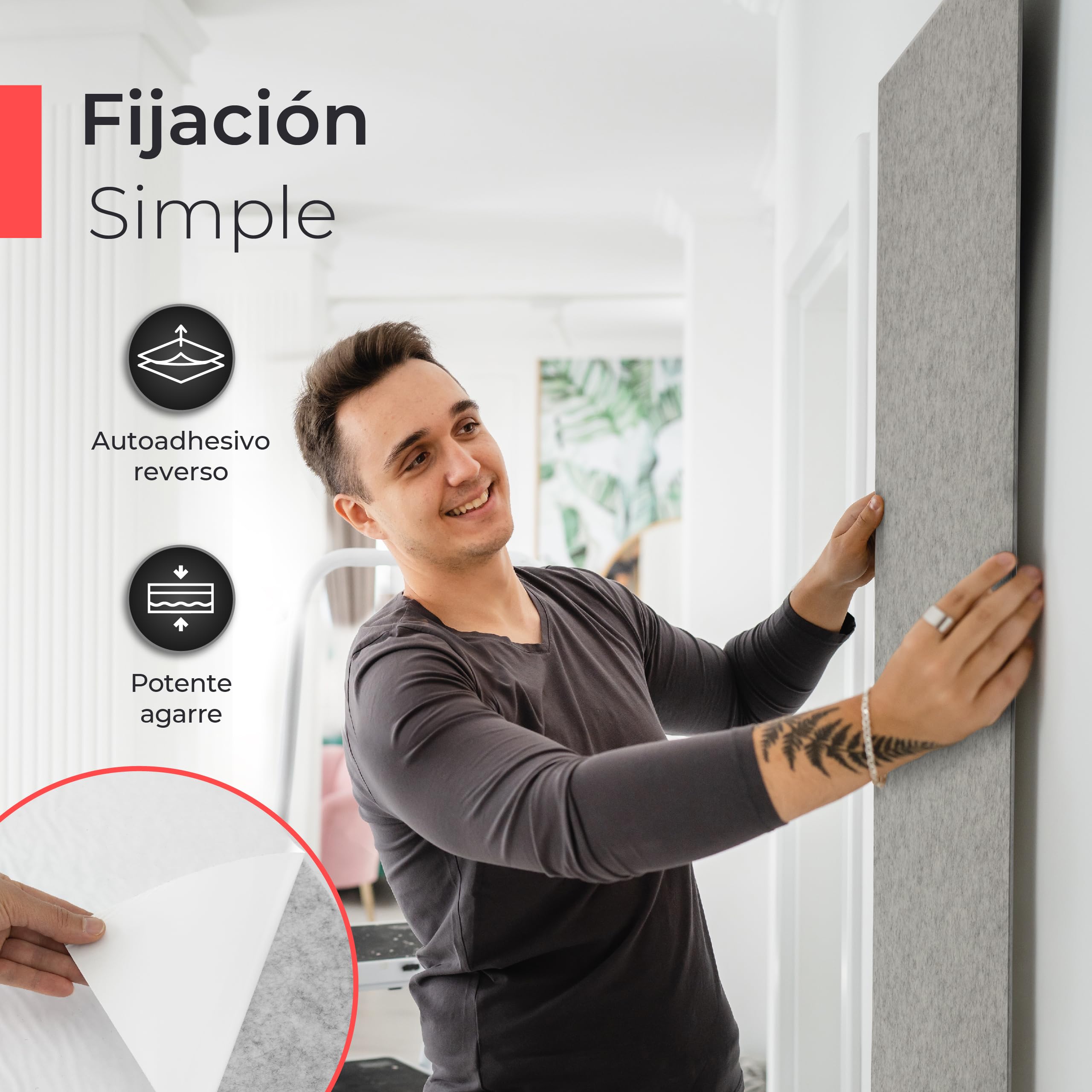 Protección de Pared de Fieltro | Set de 3 Piezas de 118x59cm | Autoadhesivo | Revestimientos Paneles Murales de Fieltro, Aislamiento Térmico y Acústico, Insonorización (Gris)