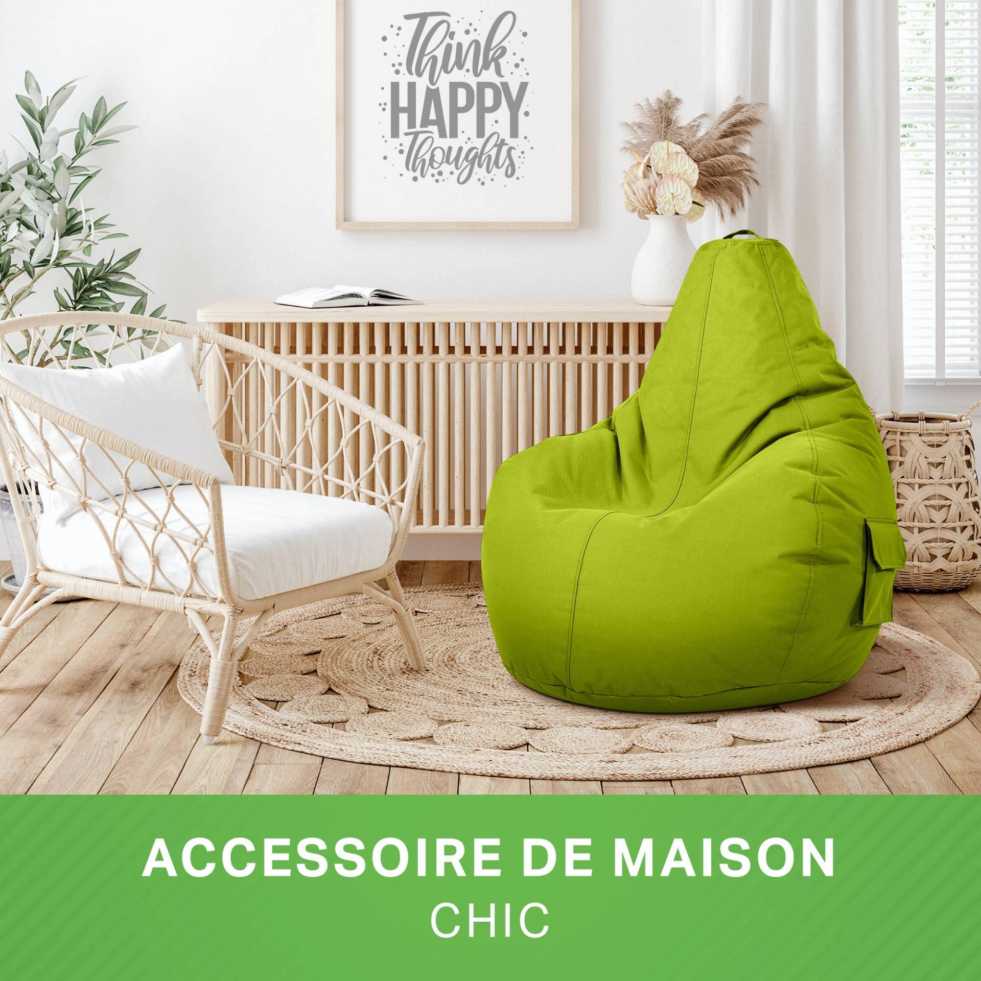 Green Bean© Pouf avec Dossier 80x70x90cm - Gaming Chair avec Remplissage 230L Doux Moelleux Lavable - Bean Bag Coussin de Sol Lounge Chair TABOURETS Fauteuil Relax Gamer Siège de Gaming Vert