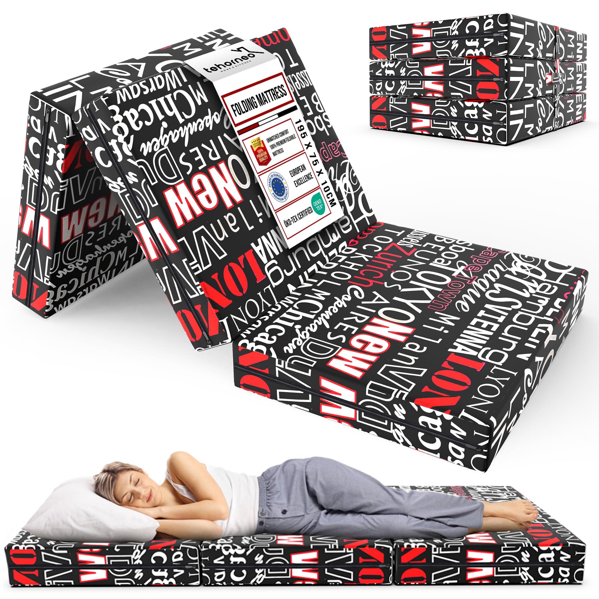TEHORNEO Folding Mattress, Foldable Mattress 195 x 75 x 10 cm for Guests, Foldable Mattress, Mattress, Floor Sleeping Mat, Foldable Mat, Folding Mattress