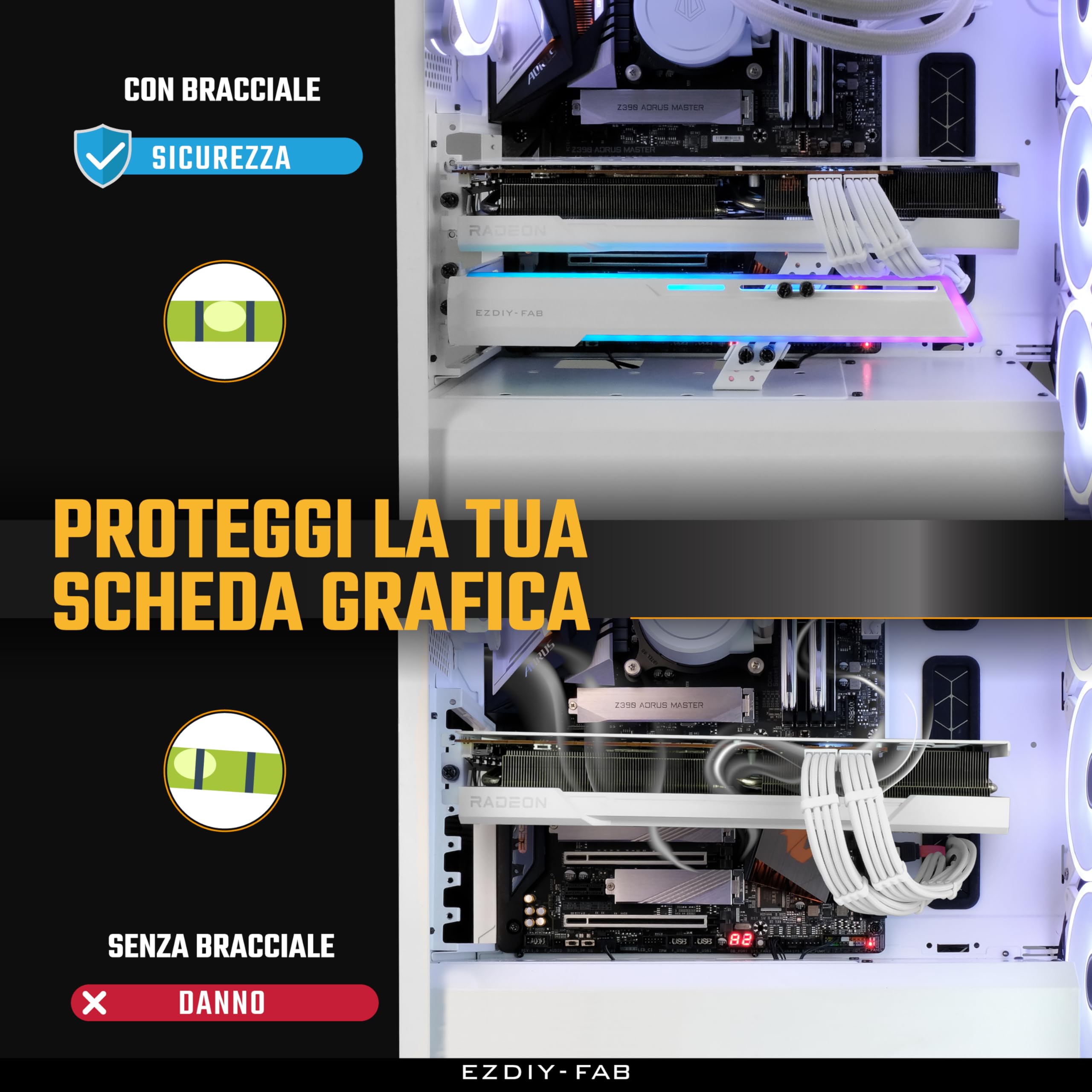 EZDIY-FAB 5V ARGB GPU Holder Brace Supporto Scheda Grafica GPU Supporto Scheda Video Staffa,Struttura Avvitabile,Supporto Scheda Video Sag Holder/Supporto Staffa RX7990XTX, RTX4090,Bianco-341-1