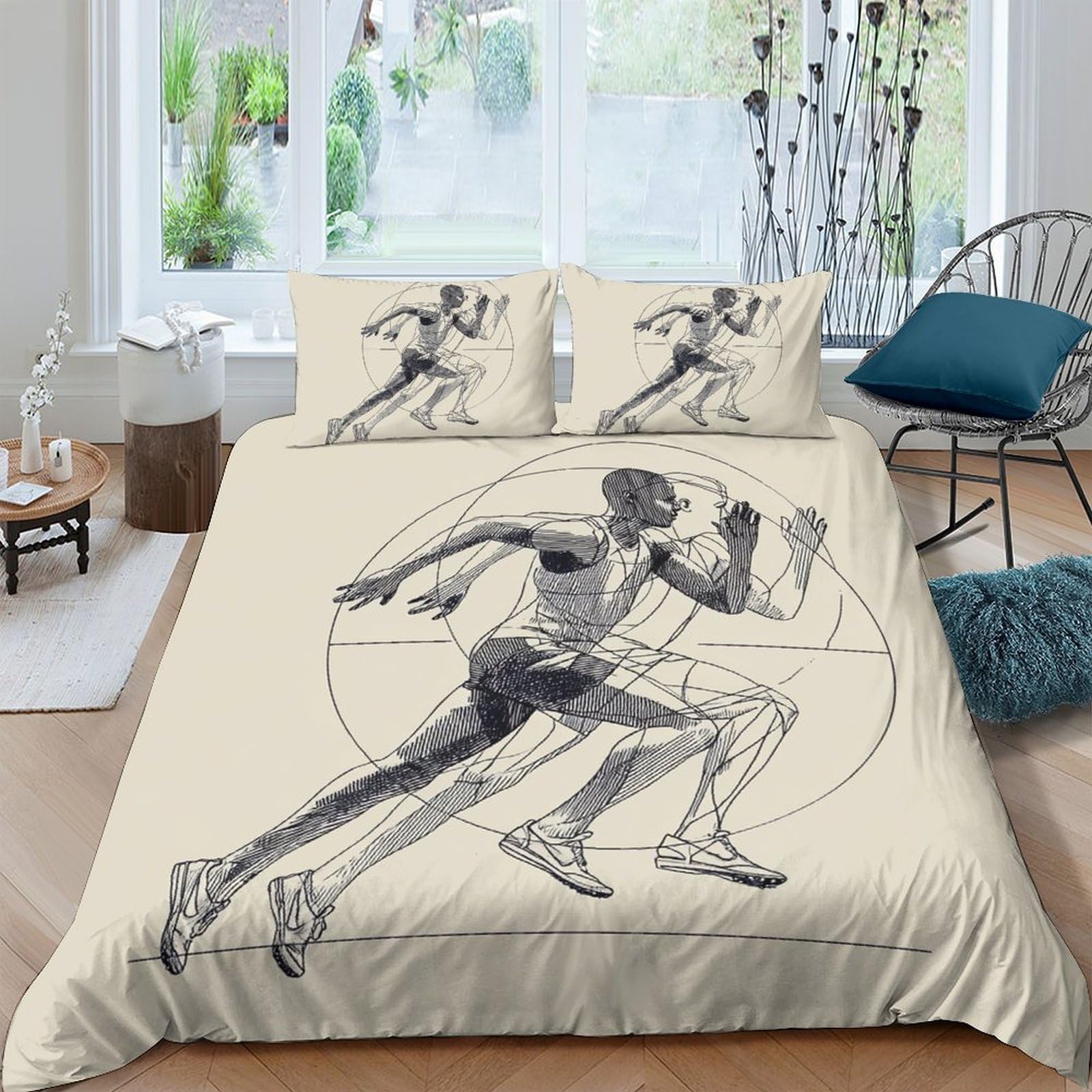 Ctjqhvkz Style-10 3D Printed Runner Sketch Fitted Sheet Microfiber Soft Breathable Athlete Art Bed Cover For Bedroom Dorm Decor Single（135X200cm）