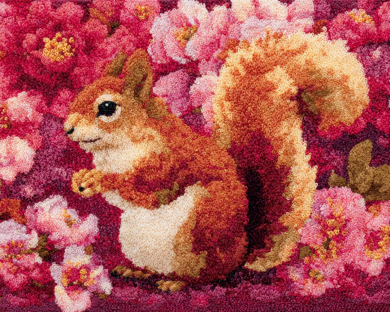 Henypt DIY Latch Hook Rug Kit Squirrels and Flowers 80x115cm