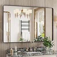 Vista 27 de Espejo de baño negro de 20x30 pulgadas con marco de metal negro, espejo de tocador rectangular redondeado con acabado mate para pared, con vidrio