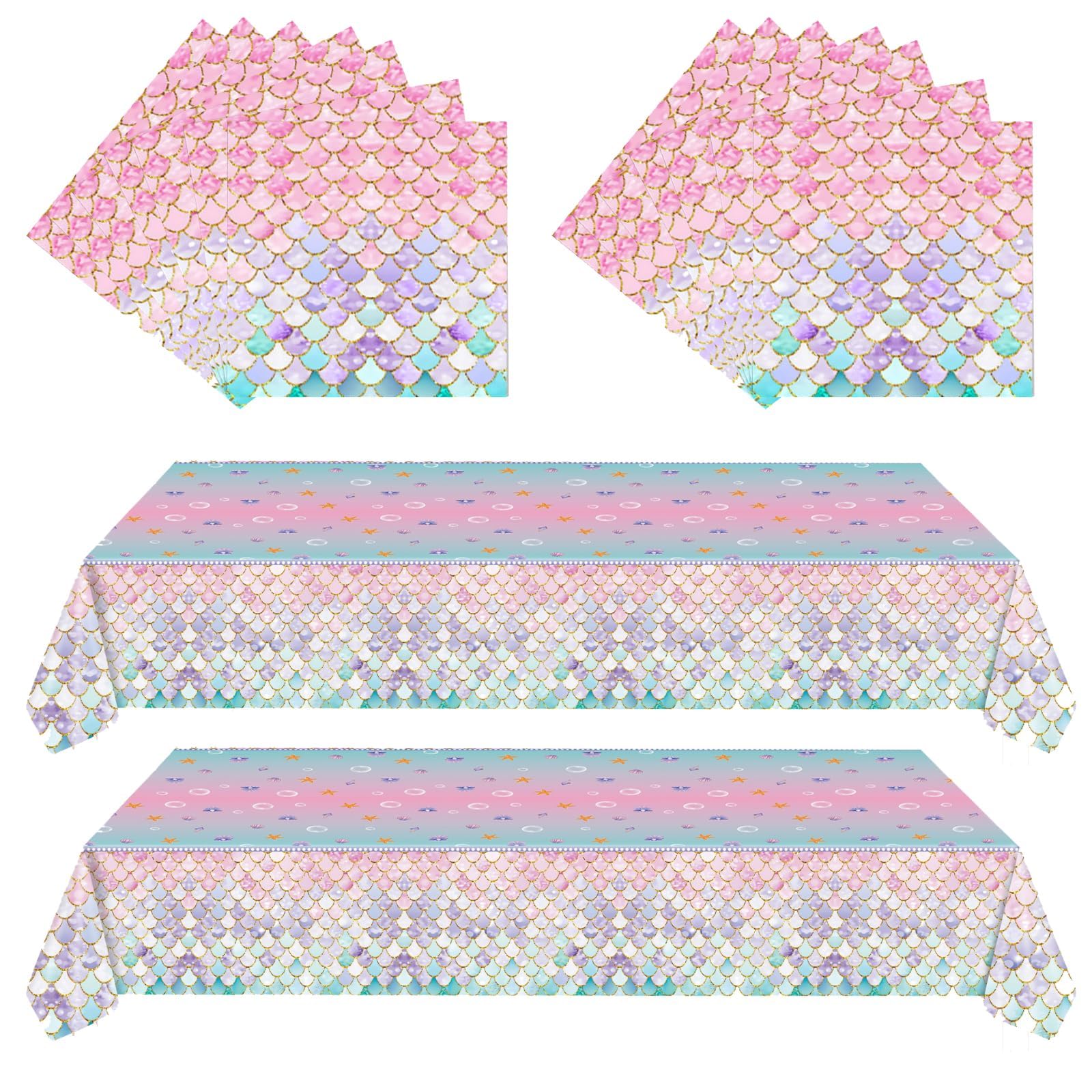 Mermaid Scale Tablecloth with Iridescent Gradient Blue Pink & Green Design - Waterproof Disposable Plastic Table Cover for Kids Birthday Party, Princess Tea Party & Under The Sea Theme Decorations
