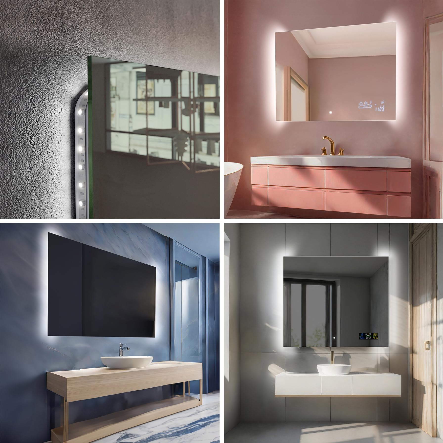 FORAM Espejo de Baño con Iluminación LED 160x80 cm Alana - Luz Espejo de Pared con Accesorios - Diferentes tamaños para Baño Dormitorio Maquillaje