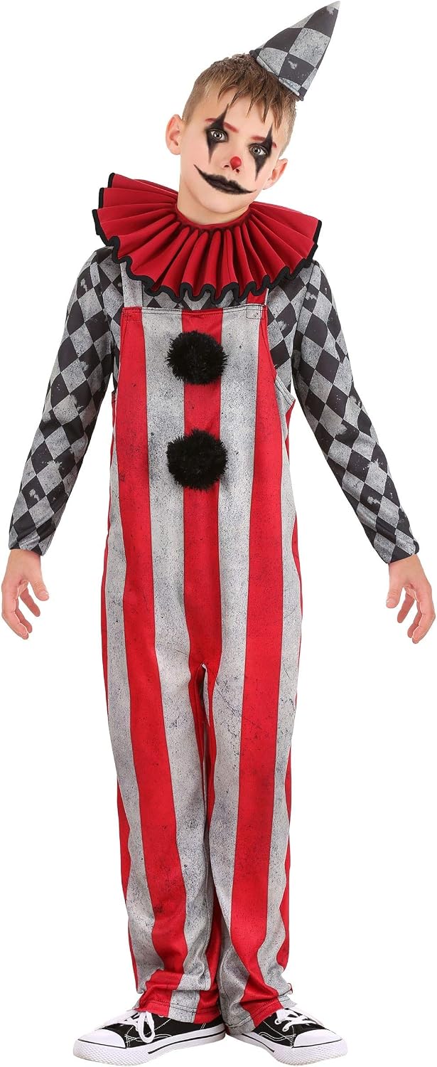Fun Costumes Wicked Circus Clown Costume - Shirt, Striped Overalls, Pompoms