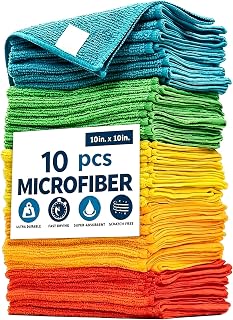 10-Pack Microfiber Cleaning Cloths, Multipurpose Absorbent Towels for Kitchen, Bathroom, Glass, and Furniture, Streak-Free & Lint-Free (Random Colors)