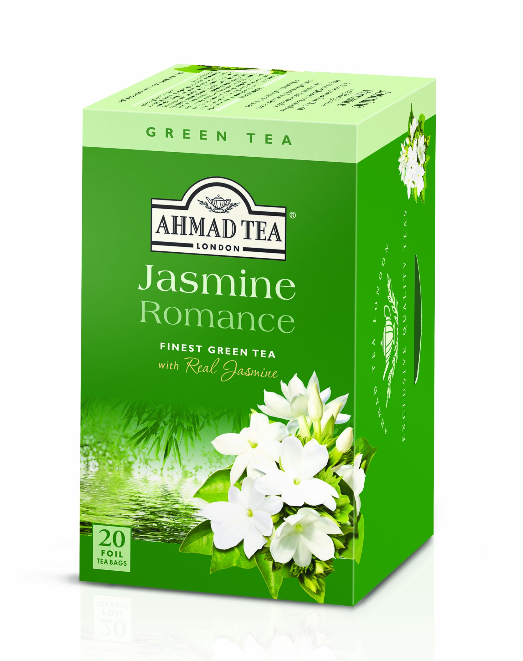 Green Teas,"Jasmine Romance" - Tagged and Aluminium Foil Enveloped Teabags in Printed Carton - 565F