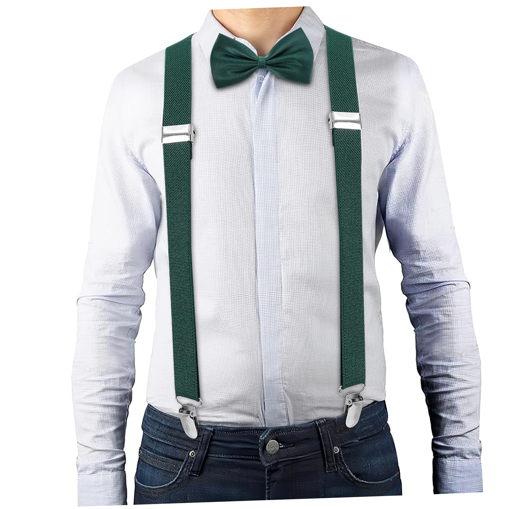 WOFASHPURET Boy's Bow Tie Set Green Suspenders Bow Tie Sets for Boys Dress Suspenders Adjustable Clips