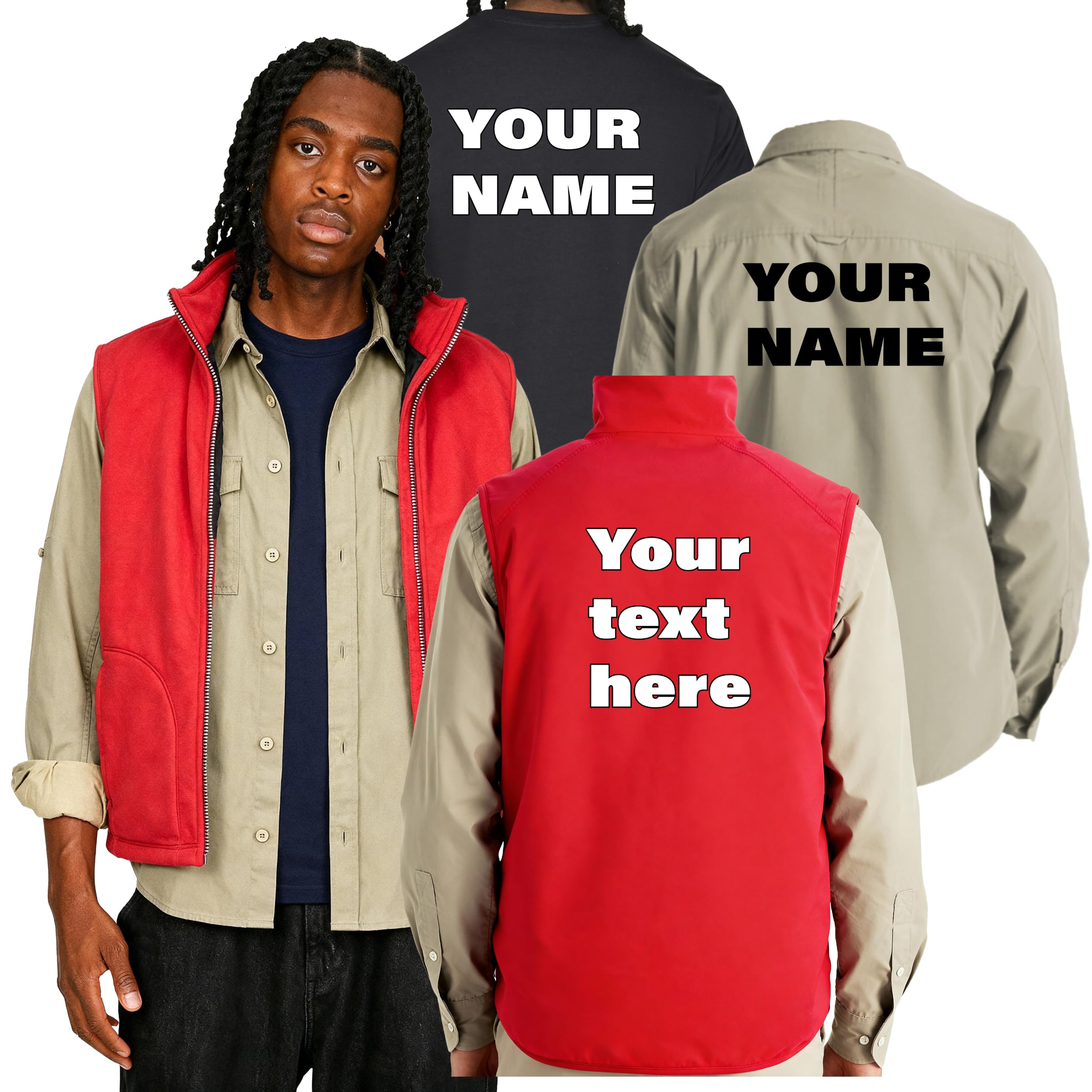 Jungle Costume Set, Customisable Navy T-Shirt, Red Bodywarmer, Khaki Shirt, Jungle Camp Outfit Stag costume (Small)