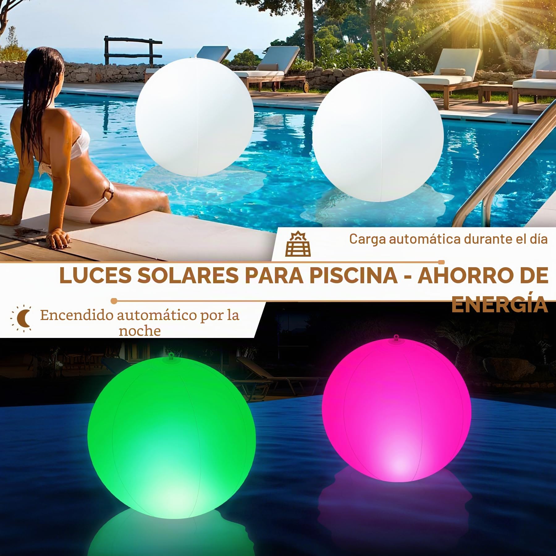 KingSom Luces Flotantes Piscina Solares, Ø35cm Inflables Bolas Luces para Piscina, Luz Solar Piscina Flotante Que Cambian de Color, Impermeables IP68 Bolas de Luz LED para Piscina Jardin - 2 Piezas