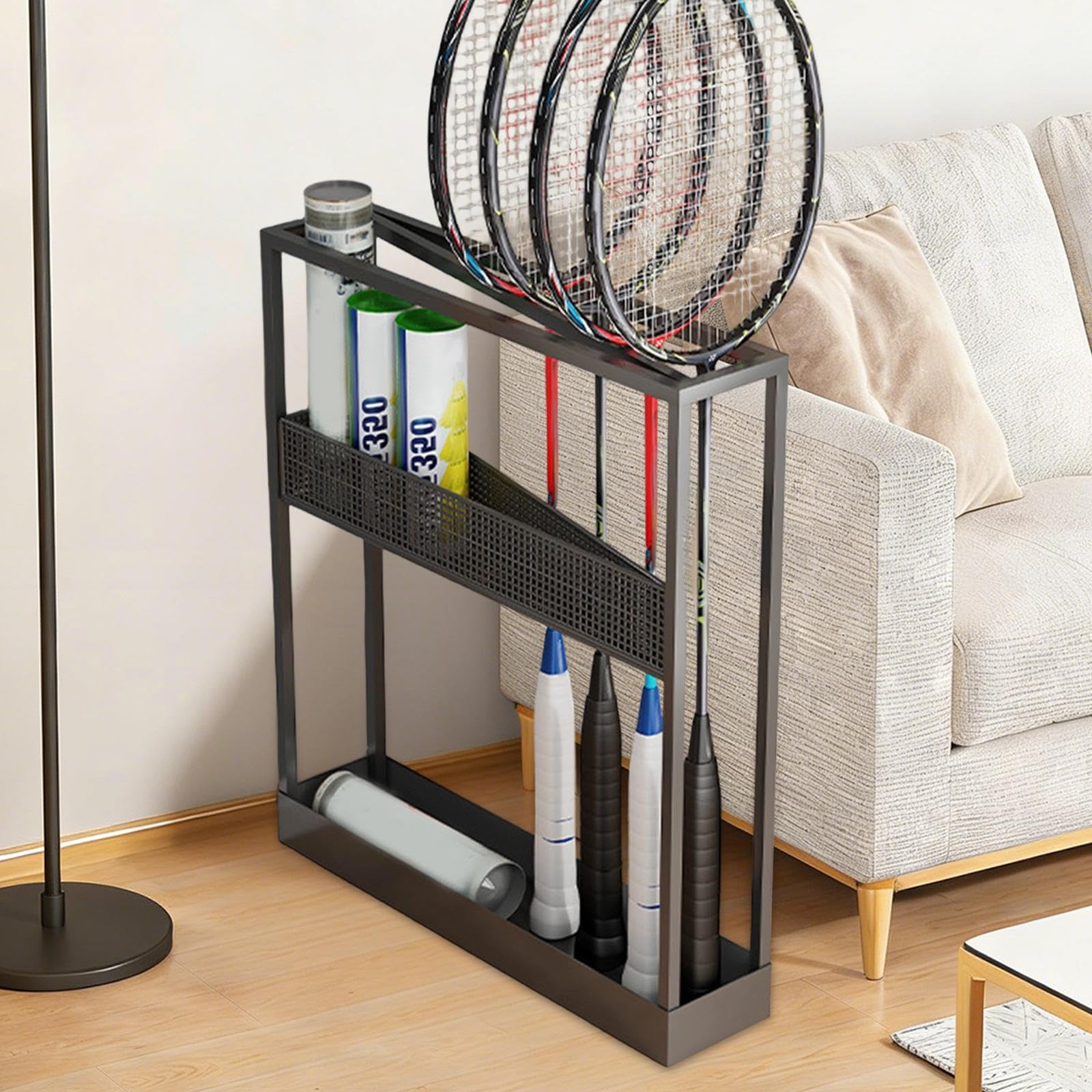 Supporto per Racchetta da Badminton, Supporto Multiuso, Stabile, Pratico, Porta Racchetta da Tennis, Nero