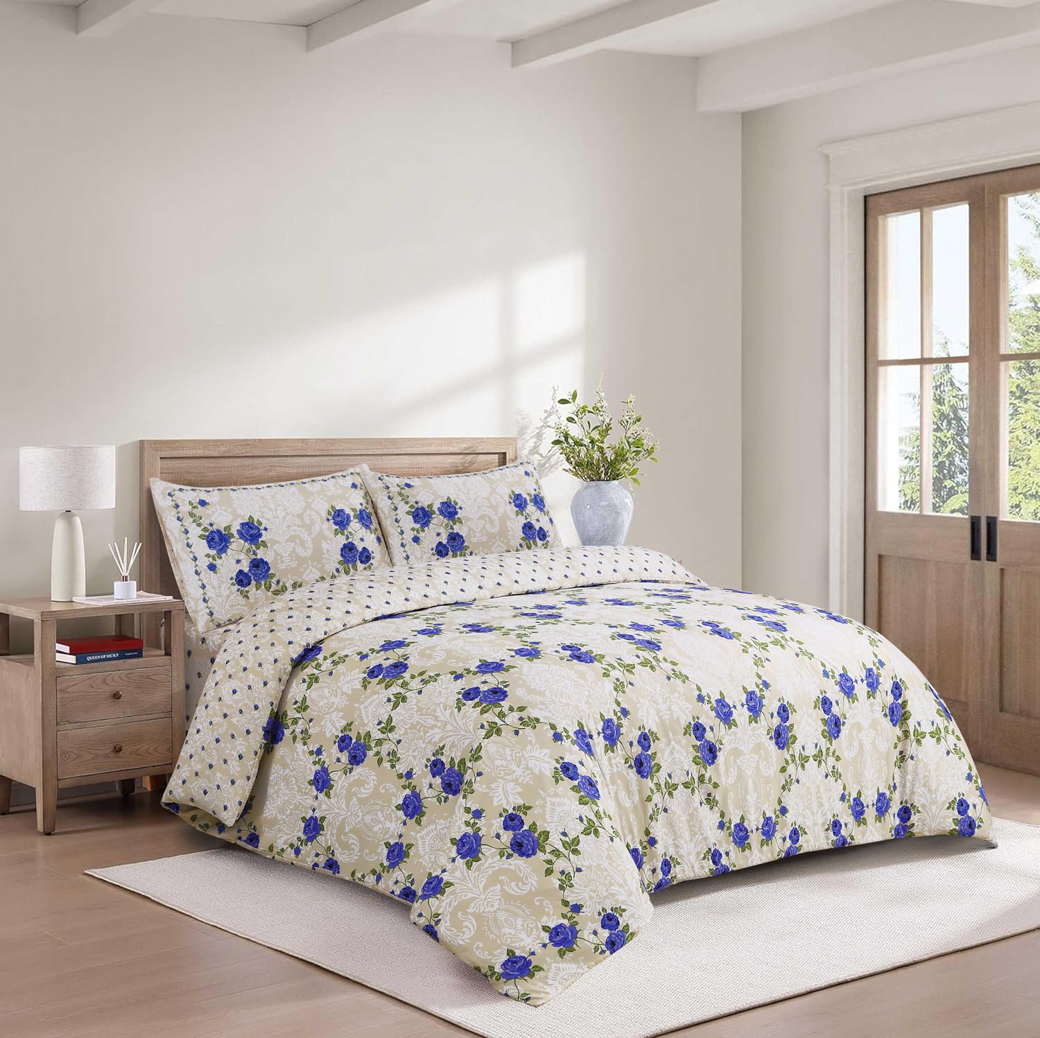 BOSKI LONDON Luxury 4 Piece Bedding Set | Duvet Cover, Fitted Sheet & Pillowcases Microfiber Quilt Cover Sets Wrinkle-Free Single Double King Super King (Christy Blue, DOUBLE)