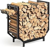 Netuaoo Outdoor Firewood Rack 27.8" Wide 35.23" H Adjustable Holder with Removable Kindling Hooks - Indoor/Outdoor Steel Log Holder