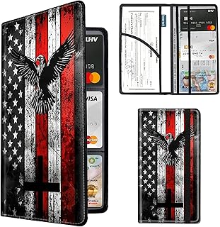 Car Registration and Insurance Card Holder, Rfid Blocking Leather Auto Car Document Holder,Vehicle Glove Box Driver License Card Document Organizer For Men women-Eagle on USA Flag