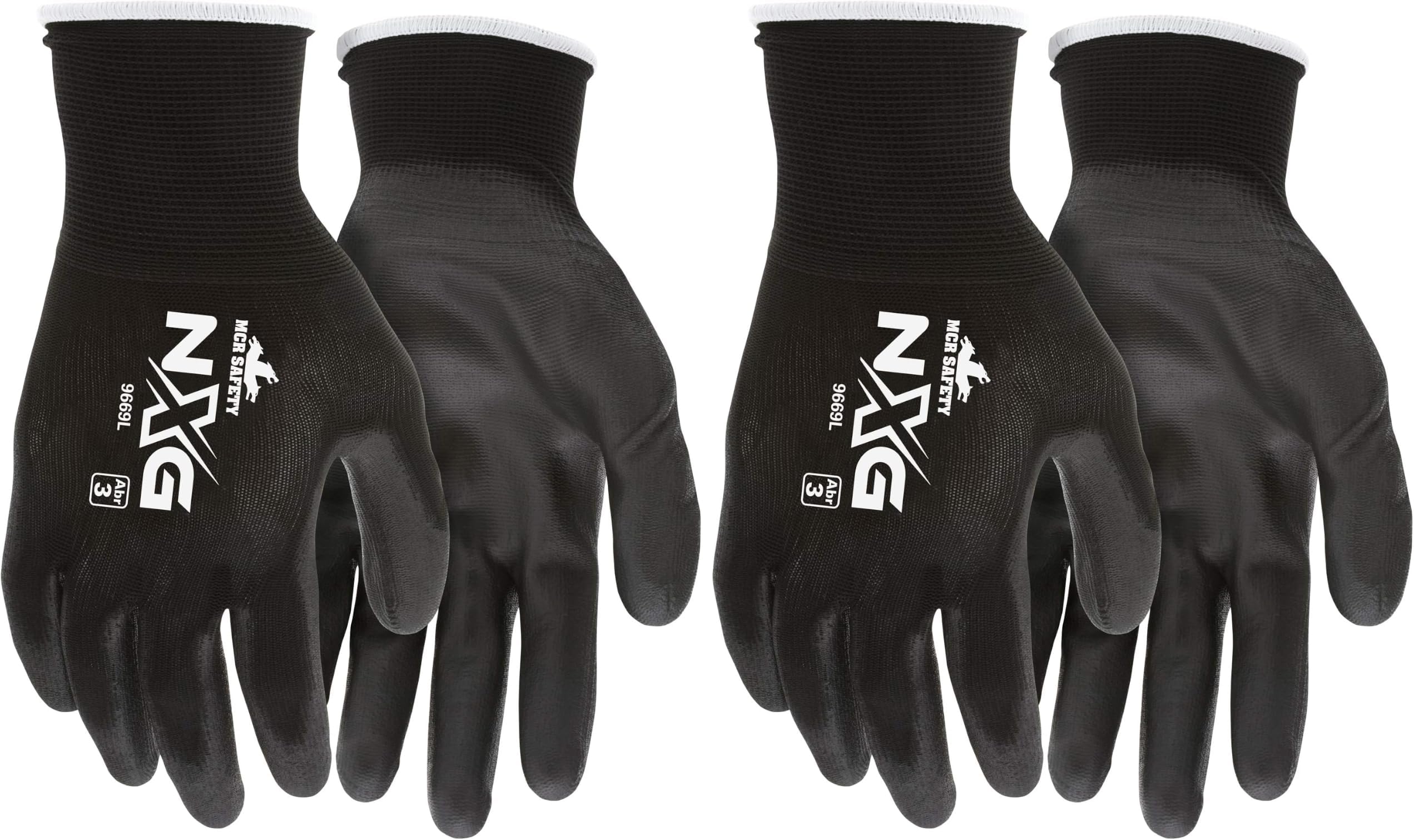 MCR Safety 9669L NXG Work Gloves 13 Gauge Black Nylon Shell Black Polyurethane (PU), 1 Pair