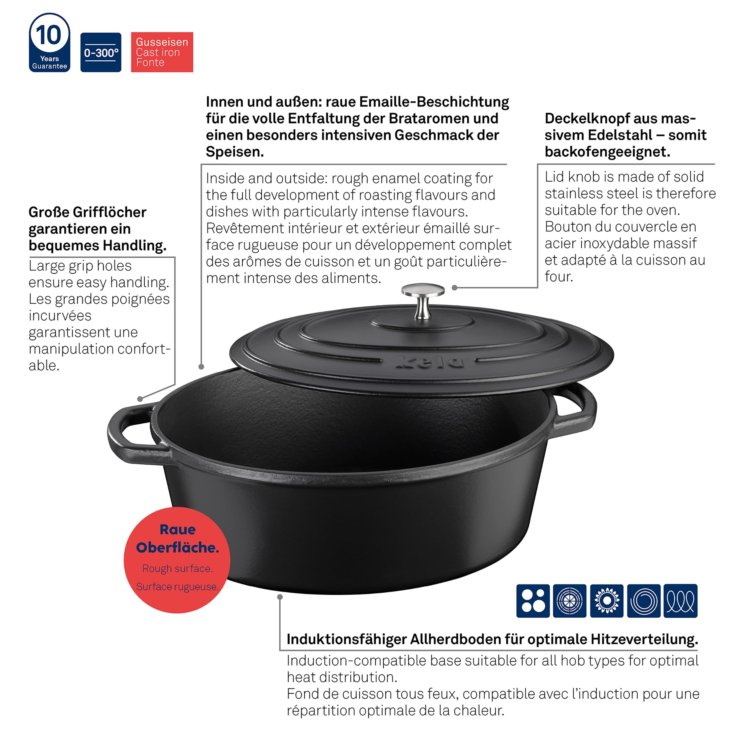 kela Torrefattore Ovale Calido Nero 6,5 Litri, 6.5 Litri, Cast Iron