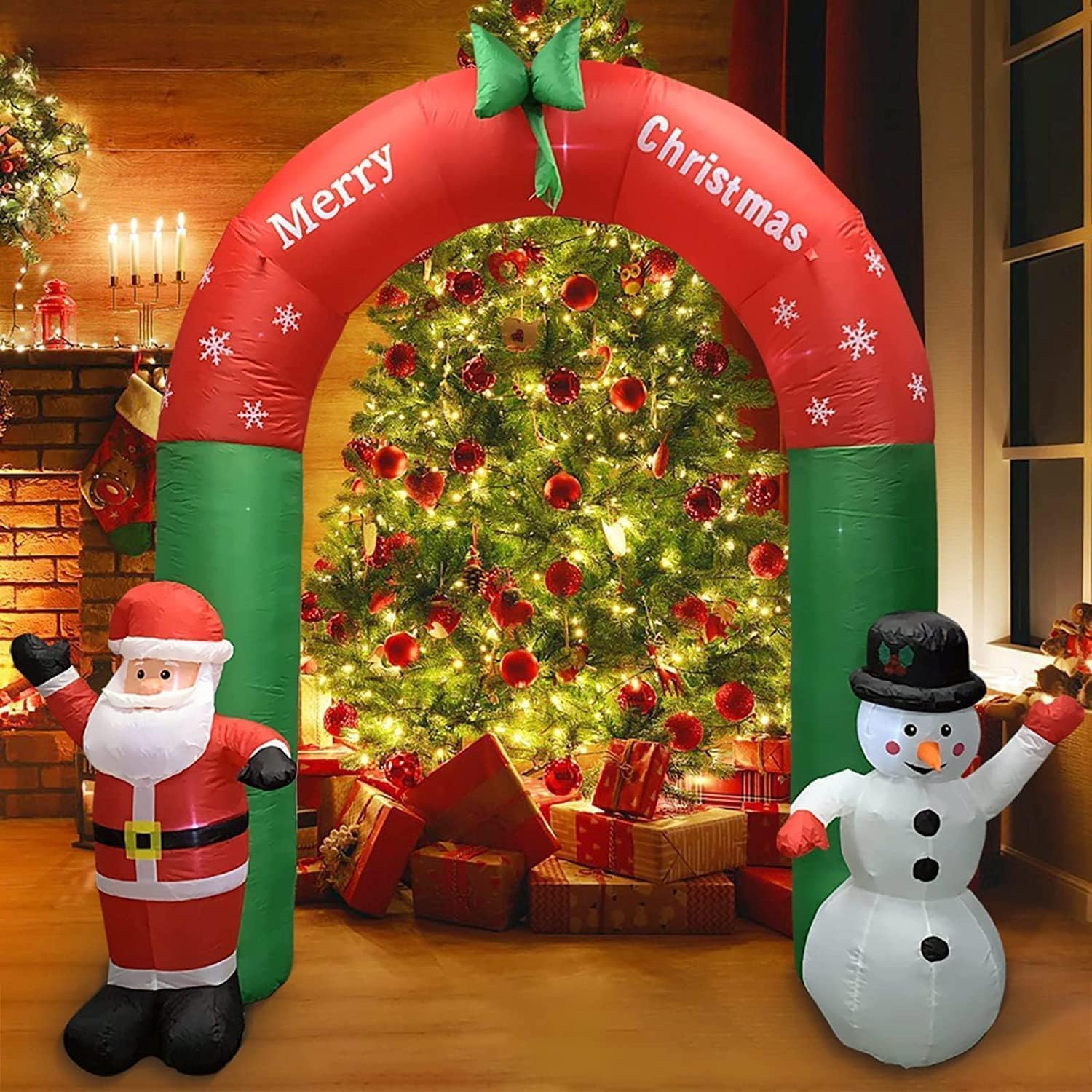 Arche de Noël avec Père Noël et Bonhomme de Neige, 2,4 m de Haut avec Lumières LED Arc Gonflable pour Extérieur, Intérieur, Jardin, Décoration de Cour et Disposition de Lieu