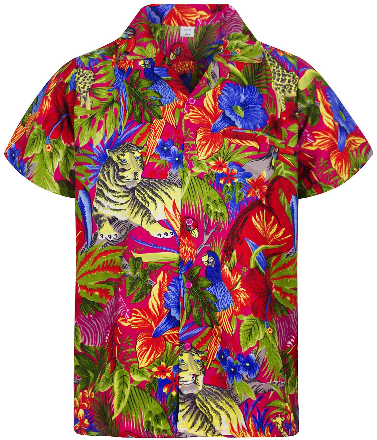 V.h.o. Men's Vho-Jungle-Design-Pink Funky Hawaiian Shirt, Shortsleeve, Jungle, Pink, 6XL