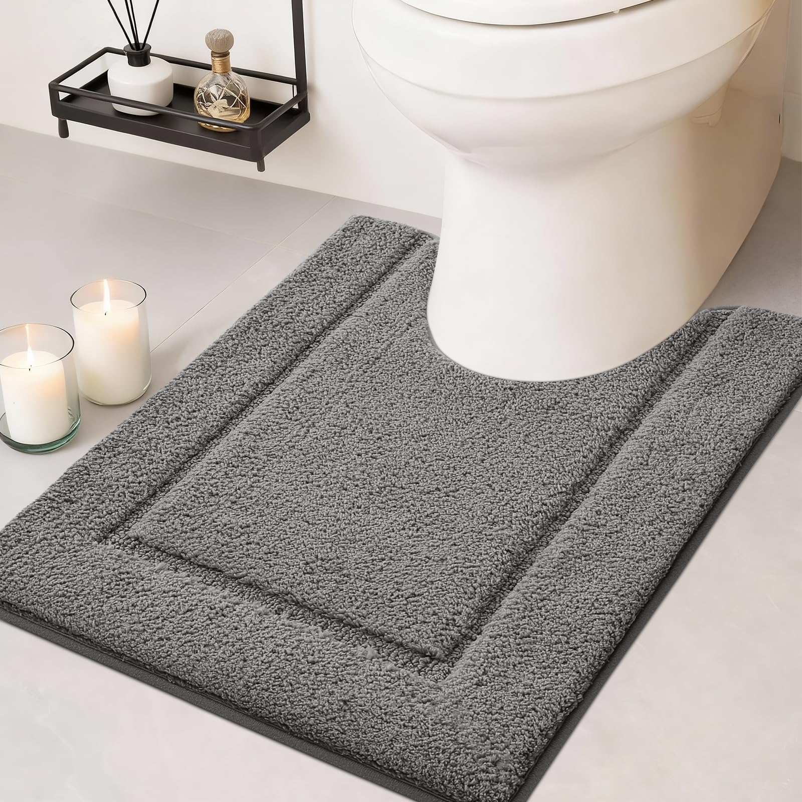 IM HOME Grey Toilet Rugs, Ultra Soft Plush Fluffy Microfiber Absorbent Contour Bathroom Rugs for Toilet, Non-Slip Backing, Machine Washable Bath Mats for Bathroom, Tub, Charcoal Gray/U-Shaped 24"x20"