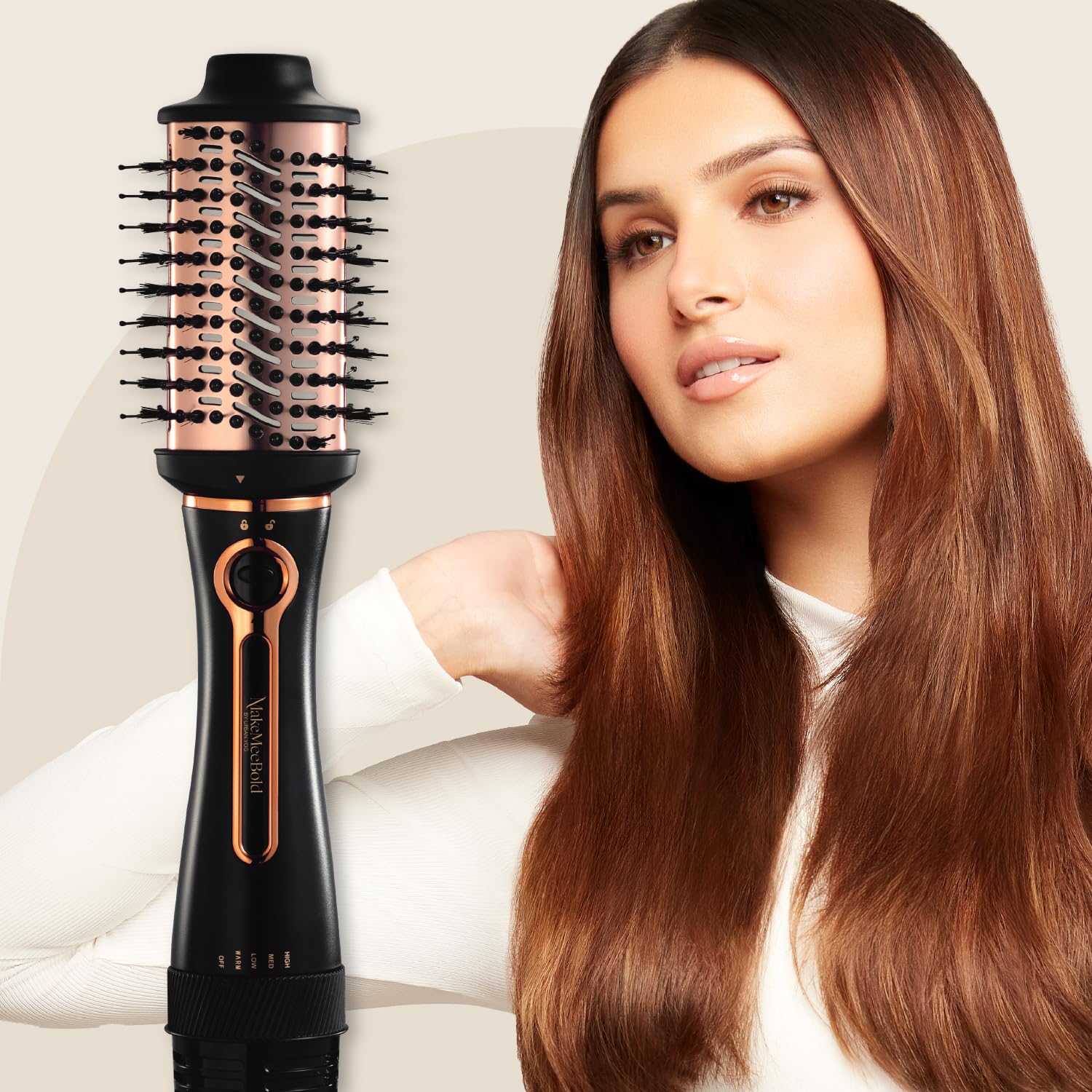 Urban Yog 3-In-1 Professional Volumizer Hot Air Brush (1200W), Hair Blow-Dryer, Straightener, Makes Hair Fluffy, Shiny In No Time, Gifts for woman, 1 Year Warranty - Golden, 1200 Watts
