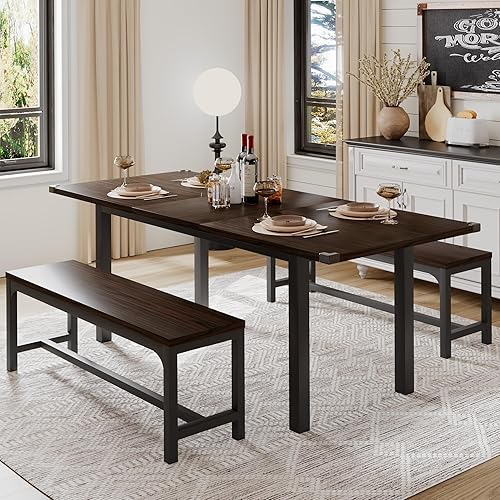 Miniatura 3 de iPormis Juego de mesa de comedor de 3 piezas para 6-8 personas mesa de cocina extensible de 63 pulgadas con marco de metal y tablero de madera