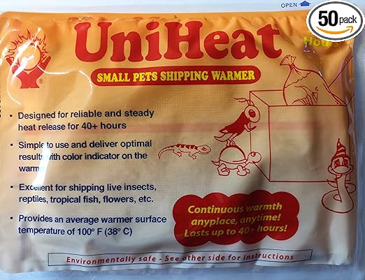 Uniheat Perfect Choice Shipping Warmer 40+ Hours, 50 Pack... +Free Bonus! of One Free 20 Hour Heat Pack! ... 40+ Hour Warmth for Shipping Live Corals, Small Pets, Fish, Insects, Reptiles, Etc.