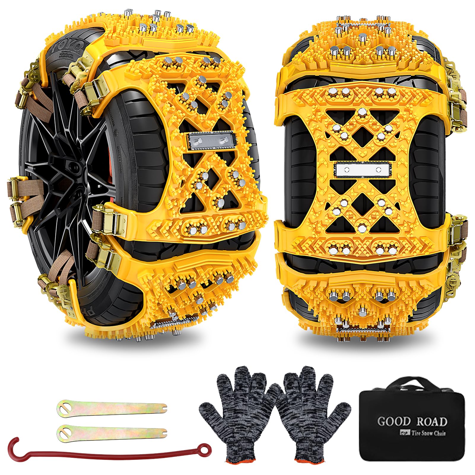 Cadenas de Nieve para Coche Mejoradas, 6PCS Cadenas de Nieve Universales para SUV, Cadenas Tracción Emergencia para Coche, para Hielo, Nieve y Carreteras Fangosas (Ancho Neumático 165mm-265mm)