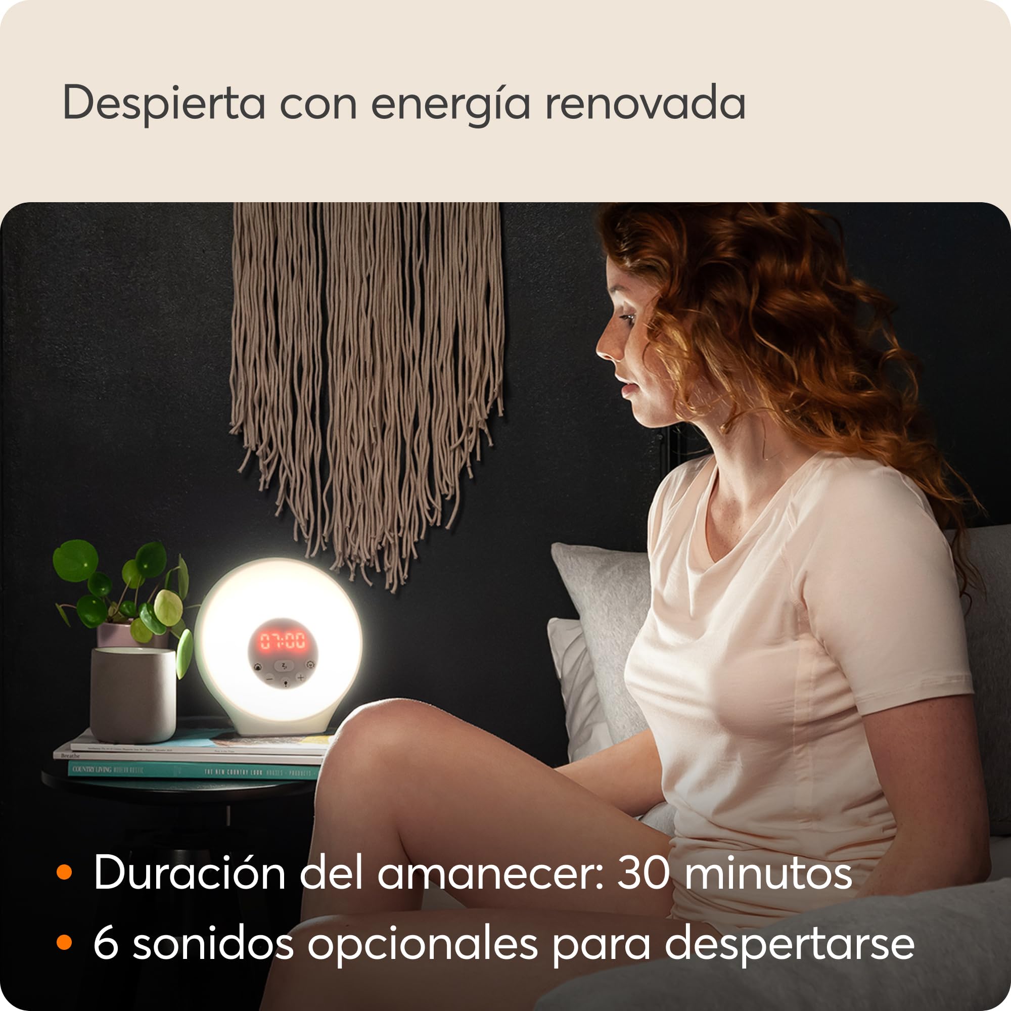 Lumie Sunrise Alarm - Simulación de Amanecer y Anochecer Graduales, Alarma Despertador con Luz, 5 Sonidos, 6 Colores de Luz Ambiental