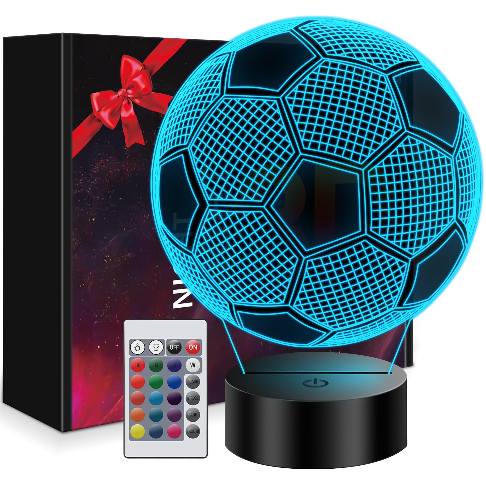 Polemera Fussball Geschenke Jungen Mädchen, Fußball Lampe für Kinder Jungs, 3D Nachtlicht mit 16 Farben ändern durch Fernbedienung, Geburtstagsgeschenk junge 6 7 8 9 10 jahre