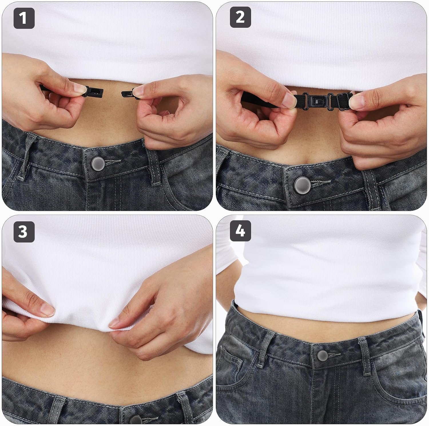4 PCS Crop Tuck Band Adjustable Shirt Tuck Band Women Stretchy Invisible Crop Top Bands Waist Belt for Tucking Shirts Sweaters (Black White) - Image 5