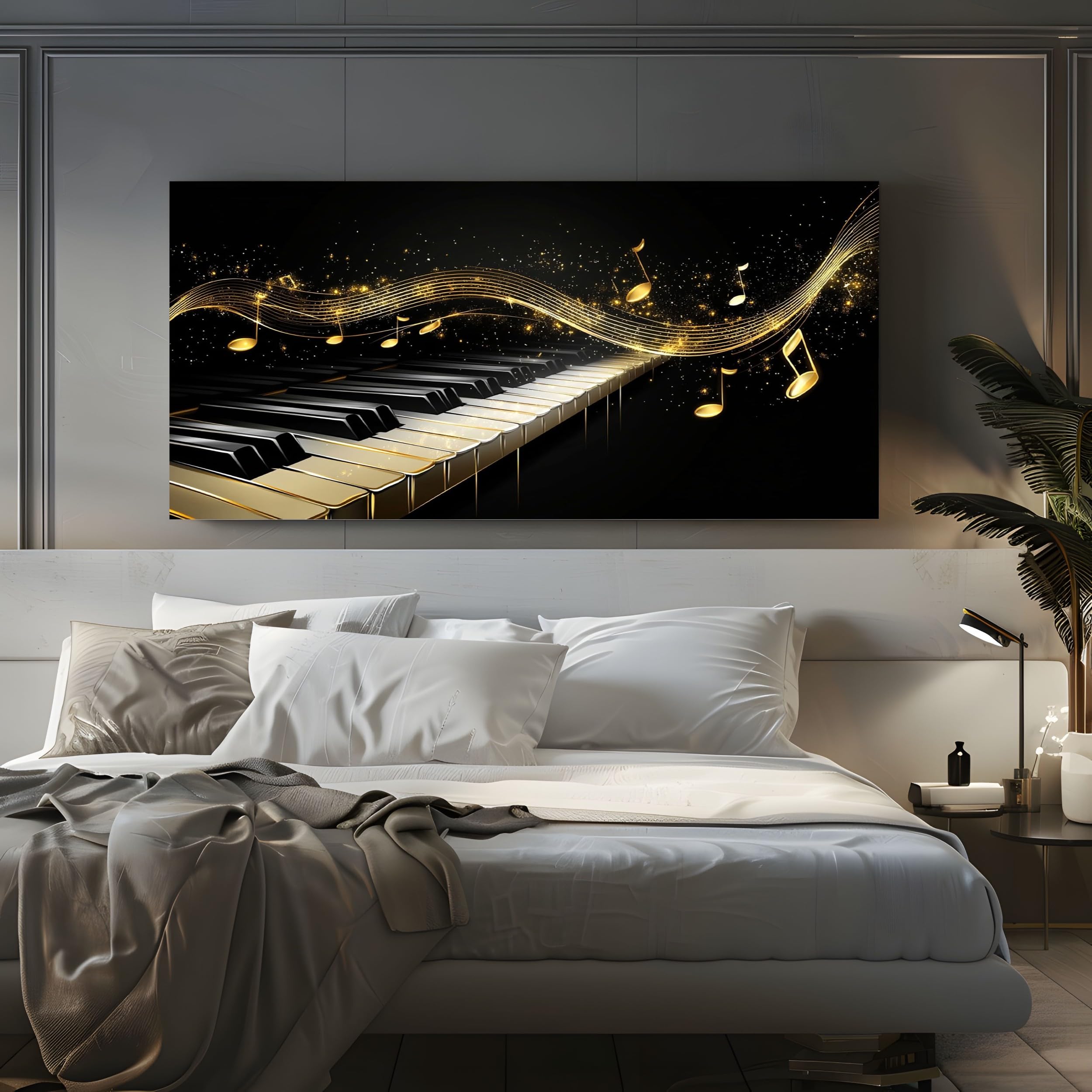 ZORYAN Quadri Moderni Tema Musicale Pianoforte Grandi con Cornice 80x160cm | Dimensioni Spartito con Chiave Classica Stampa su Tela per Soggiorno Cielo Stellato di Lusso Quadro Decorazione Murale