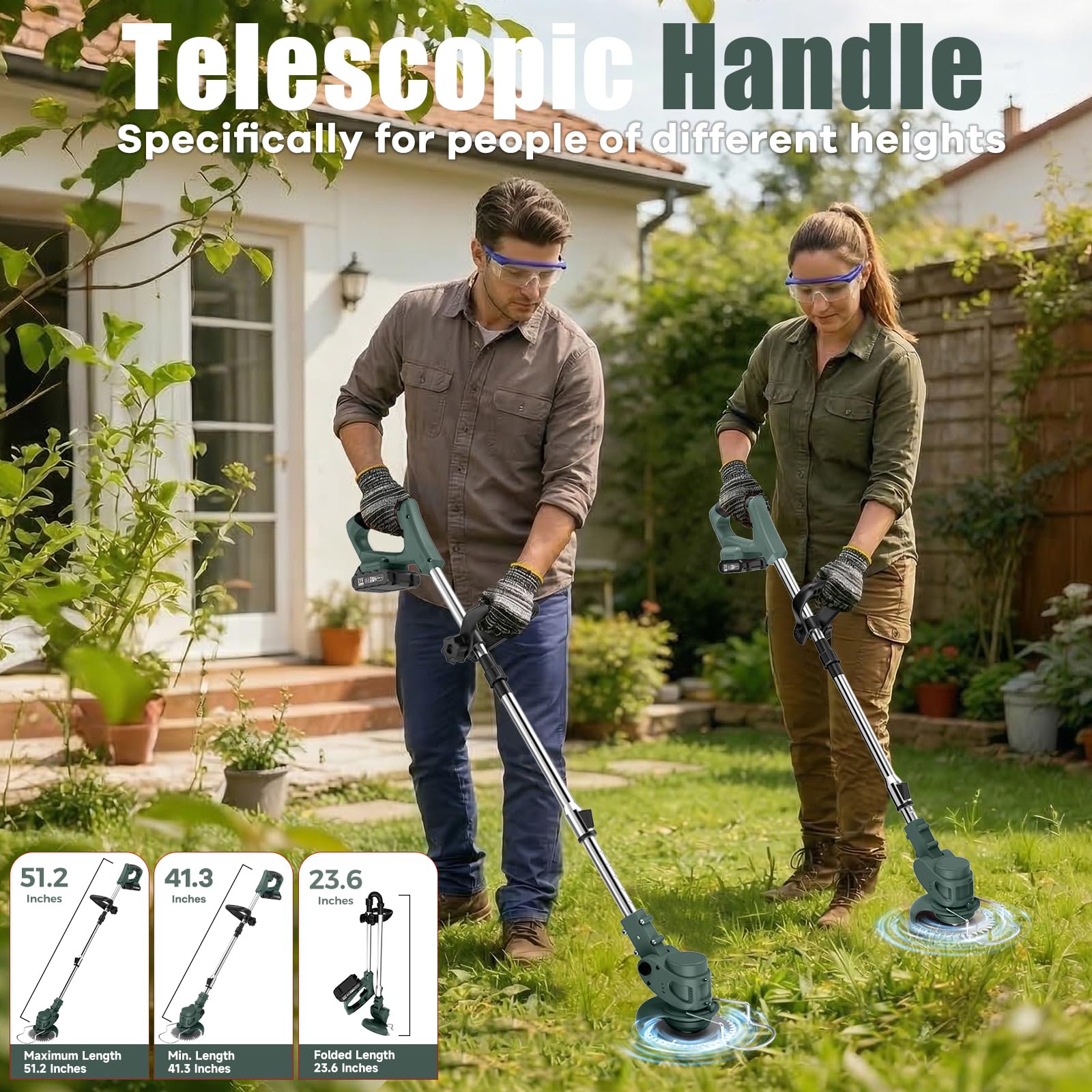 Desbrozadora inalámbrica con 4 cuchillas y 2 baterías de 21 V 2000 mAh