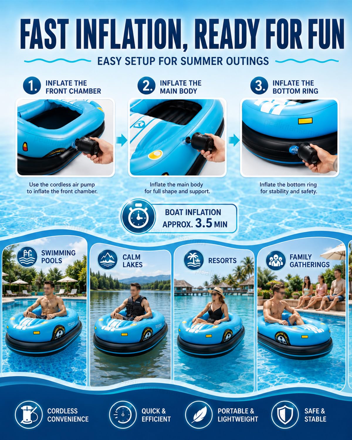 Tumbona Eléctrica para Piscina, Barco Hinchable de Choque para Adultos con Propulsor 46W, Joystick 360°, 2 x 2600mAh Baterías para Piscinas, Resorts y Vacaciones de Verano Red