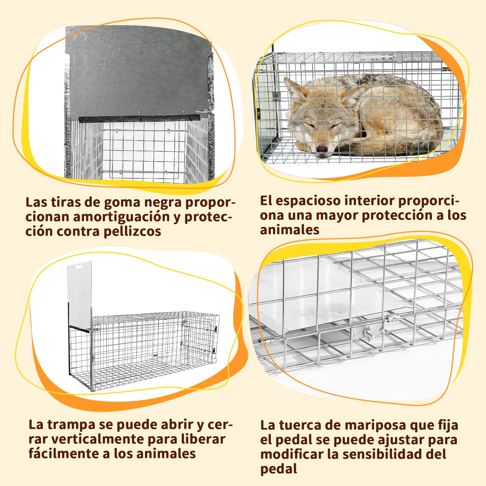 Jaula Plegable Grande para Animales 145×48×54 cm | Jaula plegable para la captura de animales, apta para perros de gran tamaño, zorros, coyotes y linces