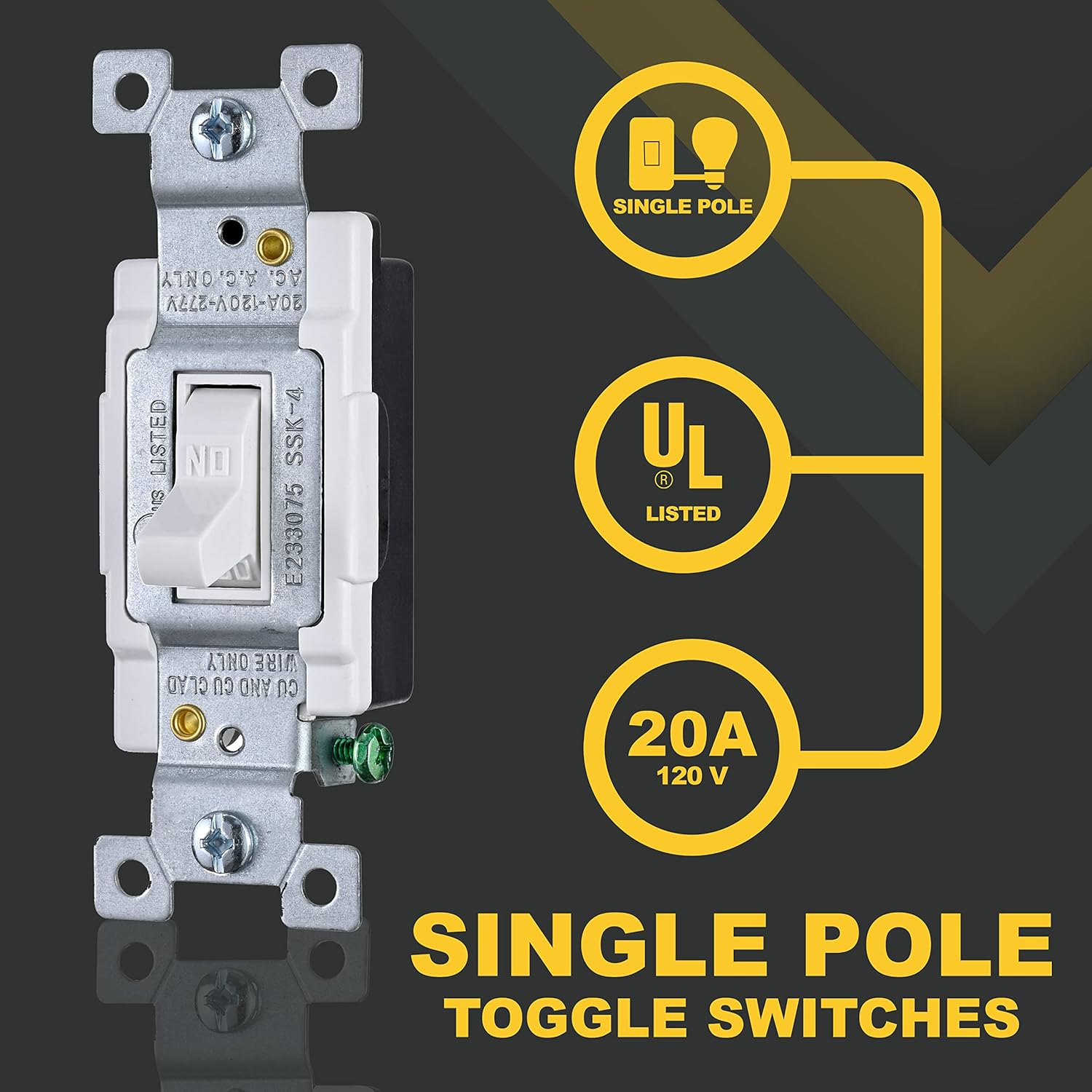 Faith White Polycarbonate Single-Pole Toggle Light Switch