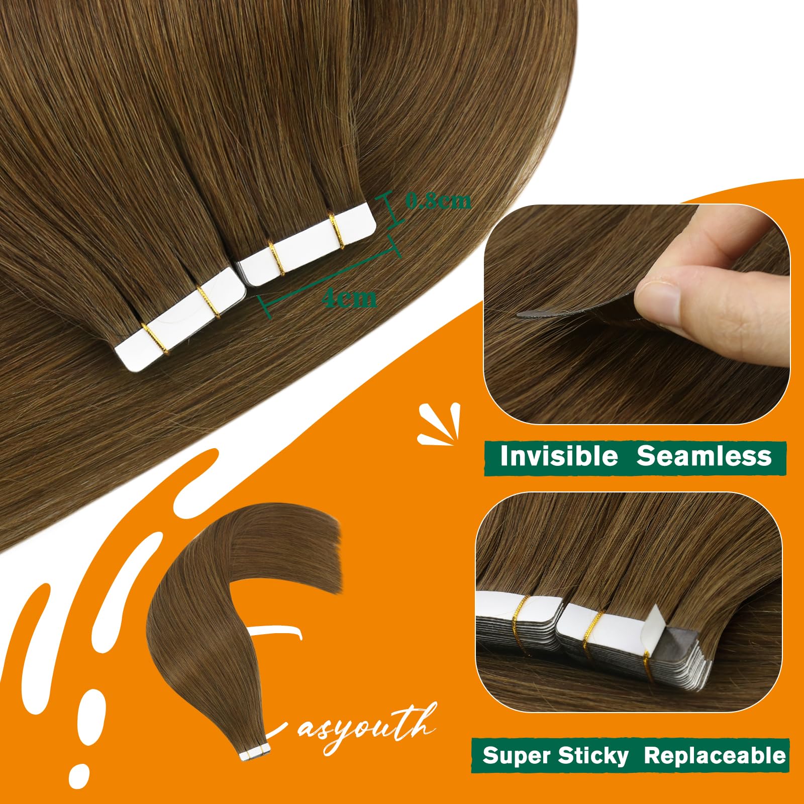 Easyouth Tape in Human Hair Extensions Brown Human Hair Tape ins Extensions Dark Brown Tapes in Hair Extension Real Human Hair Silky Straight 18Inch 40g 20Pcs #4 - Image 3
