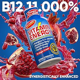 Vitamin Energy B12 11,000% Extra Strength Energy Shot Aa Pomegranate 8 Pack, 260mg Natural Caffeine, B12 & B6, Nootropic Focus, Vitality, Zero Sugar, Gluten-Free, Vegan, Kosher, 1.93 fl oz