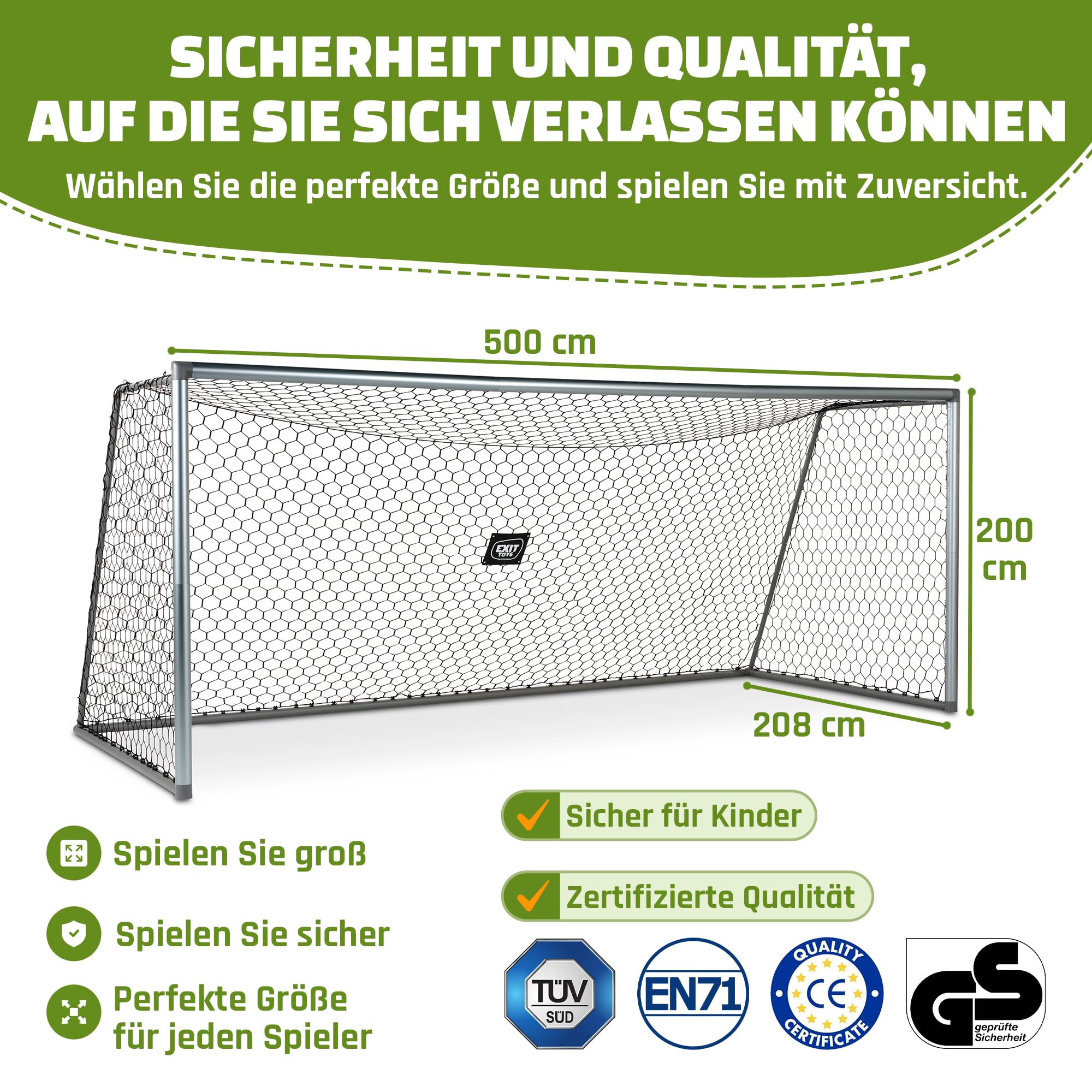 EXIT Scala Aluminium-Fußballtor - Leichtgewicht - Sehr Stabil - Hochwertiges Rostfreies Aluminium - Fußballtore im Garten - Trainiere Deine Fußballfertigkeiten - 220x120cm - Mattsilber EXIT Scala Aluminium-Fußballtor - Leichtgewicht - Sehr Stabil - Hochwertiges Rostfreies Aluminium - Fußballtore im Garten - Trainiere Deine Fußballfertigkeiten - 220x120cm - Mattsilber