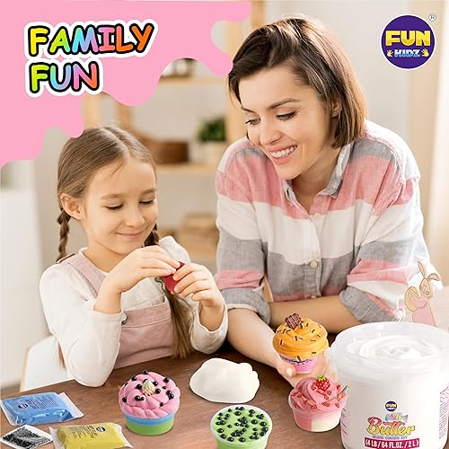 Miniatura 4 de FunKidz - Cubo de slime de mantequilla lechosa de 4 libras, regalo para niñas, 64 onzas líquidas, enorme kit de slime perfumado blanco suave con 29
