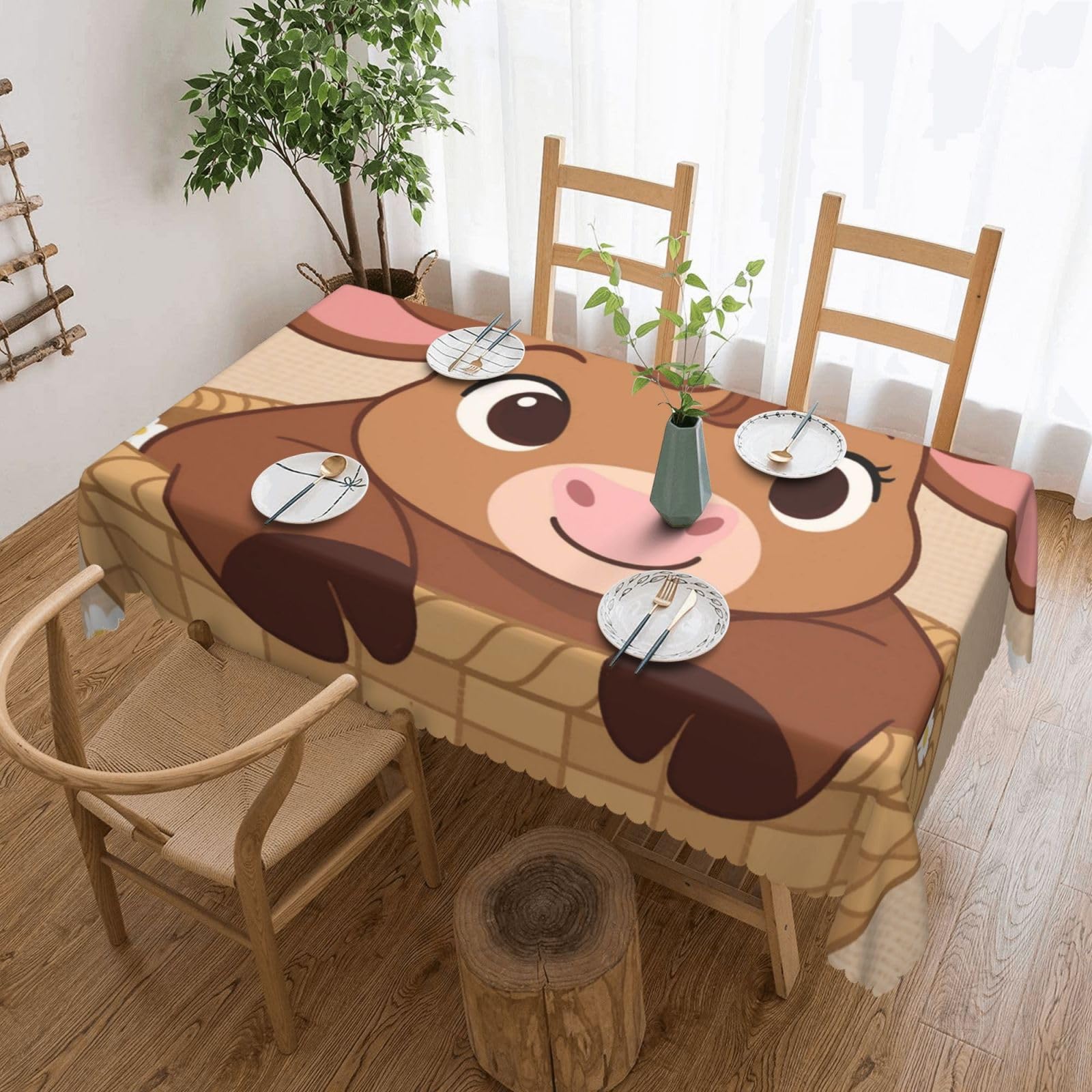 FekiLoot Rectangle Tablecloth 54 X 72 Inch, Classic Stain ‎Resistant Table Cloth Reusable Washable Table Cover Cute Cow Tabletop Decor for Kitchen Dining Party Indoor Outdoor Use
