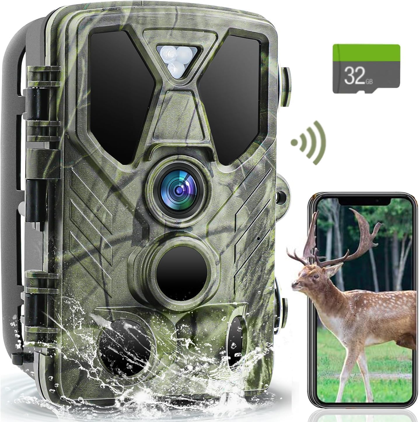 SuntekCamWiFi Trail Camera 4K 36MP Game Camera with 120° Detection Angle Night Vision Motion Activated IP66 Waterproof for Wildlife Deer Scouting Hunting with 32GB Memory Card