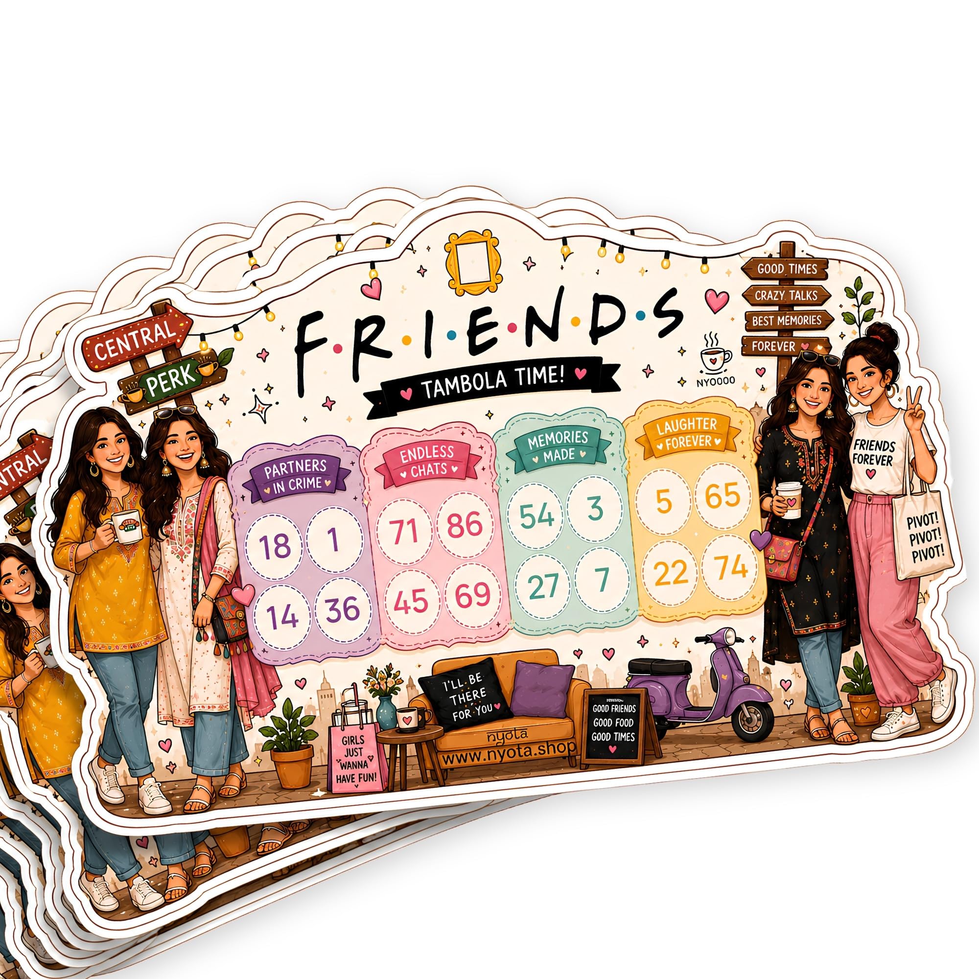 Nyota Friends Theme Tambola Tickets | Friendship Housie Bingo Game Cards | Party Game for Kitty Party, Girls Get-Together, Birthday & Family Game Night (Pack of 20 Tickets)-image-36
