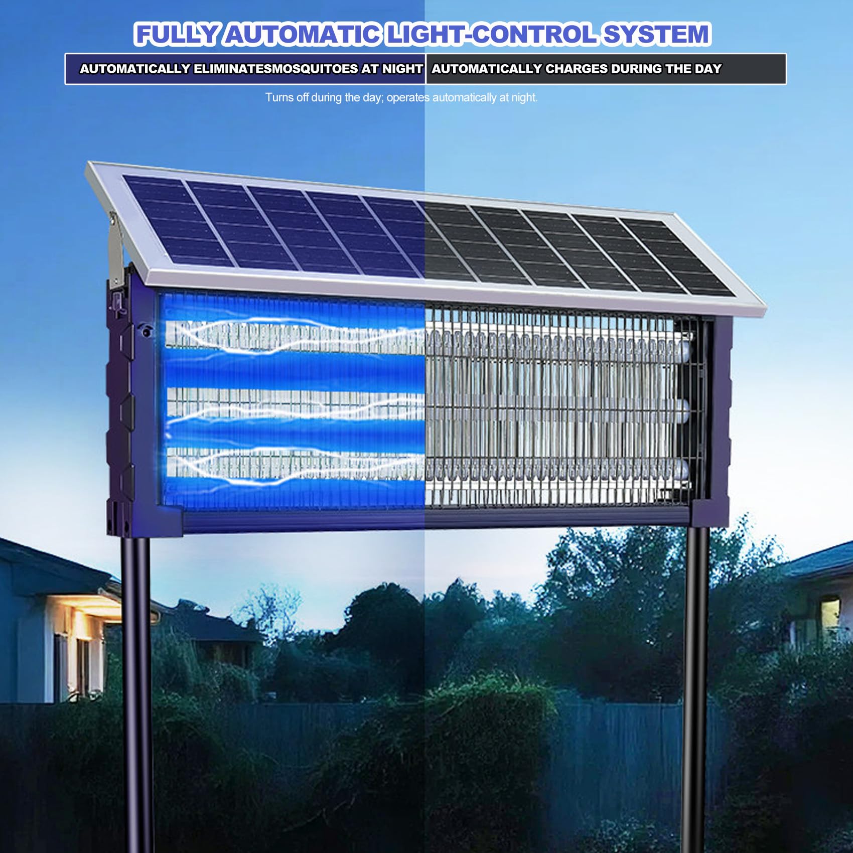45 W Solar Insektenvernichter für den Außenbereich, wasserdicht, 3000 V, hohe Leistung, kabellos, doppelt, Solar & USB wiederaufladbar, Insektenvernichter für Terrasse, Garten, Hinterhof, Innen- und