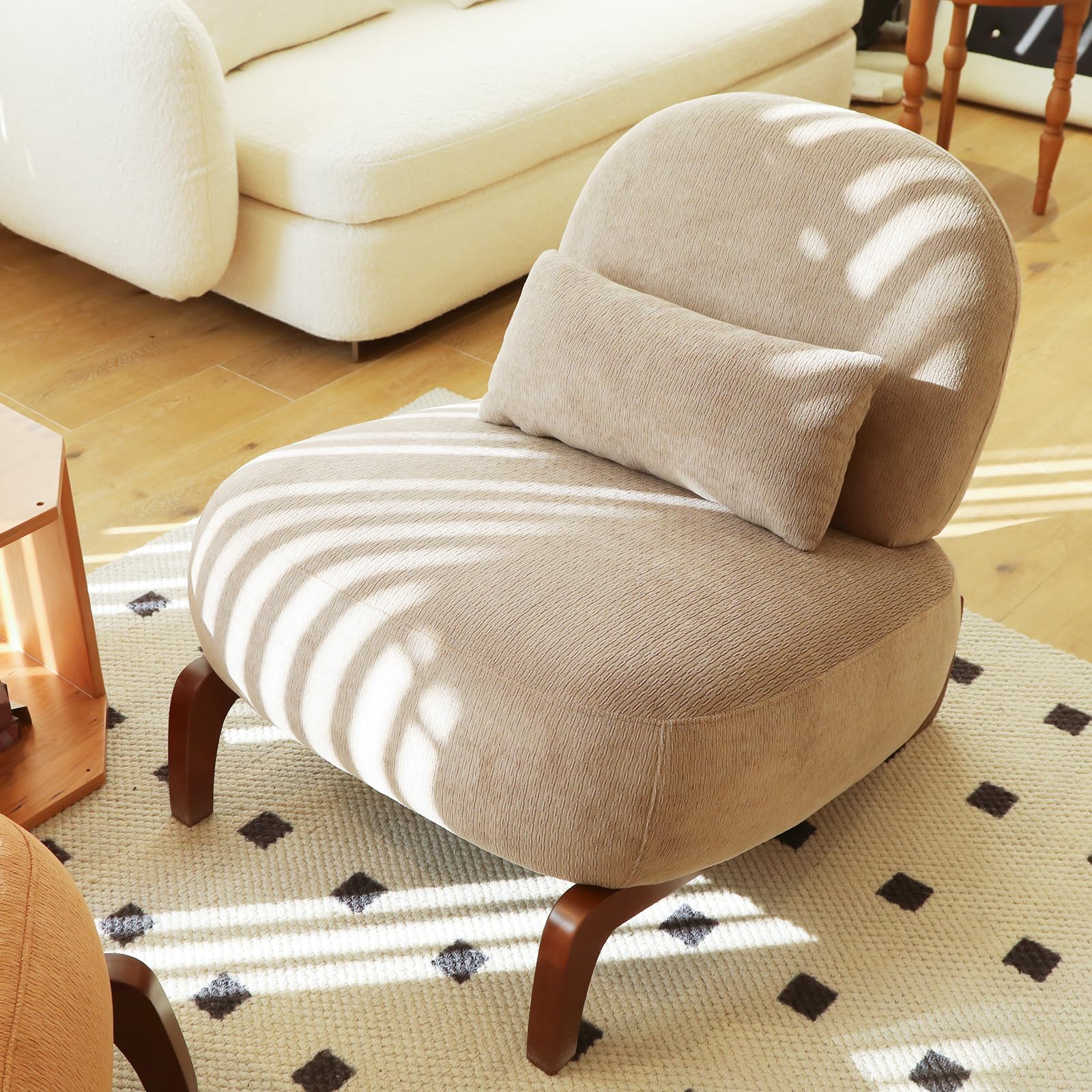 Poltrona Decorativa in Velluto, Gambe in Legno, Camel, 86.9x72.1x69.9 cm
