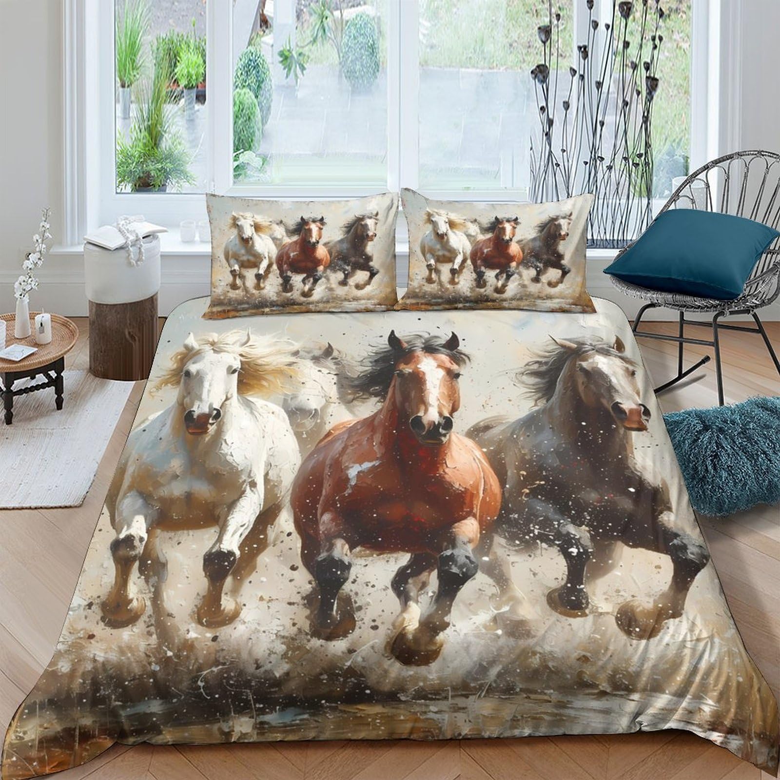 Ctjqhvkz Style-2 3D Printed Galloping Horse Fitted Sheet Microfiber Soft Brown White Black Bed Sheet Bedroom Decor Mattress Cover Single（135X200cm）